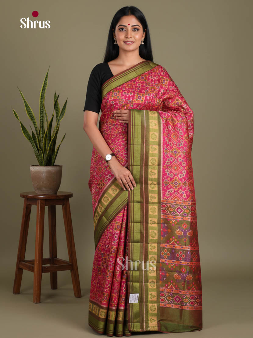 Pink & Green - Semi Patola Saree