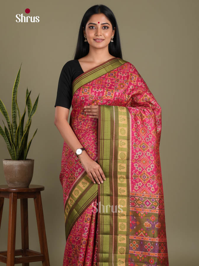 Pink & Green - Semi Patola Saree