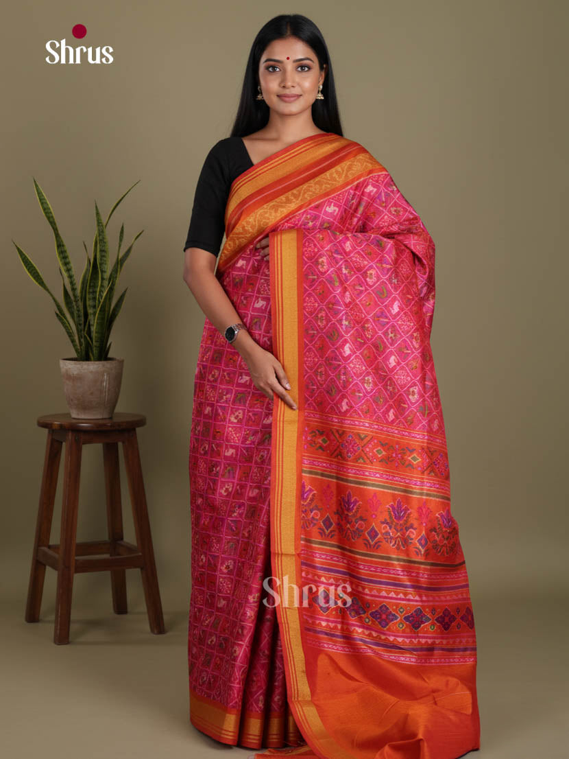 Pink & Brick - Semi Patola Saree