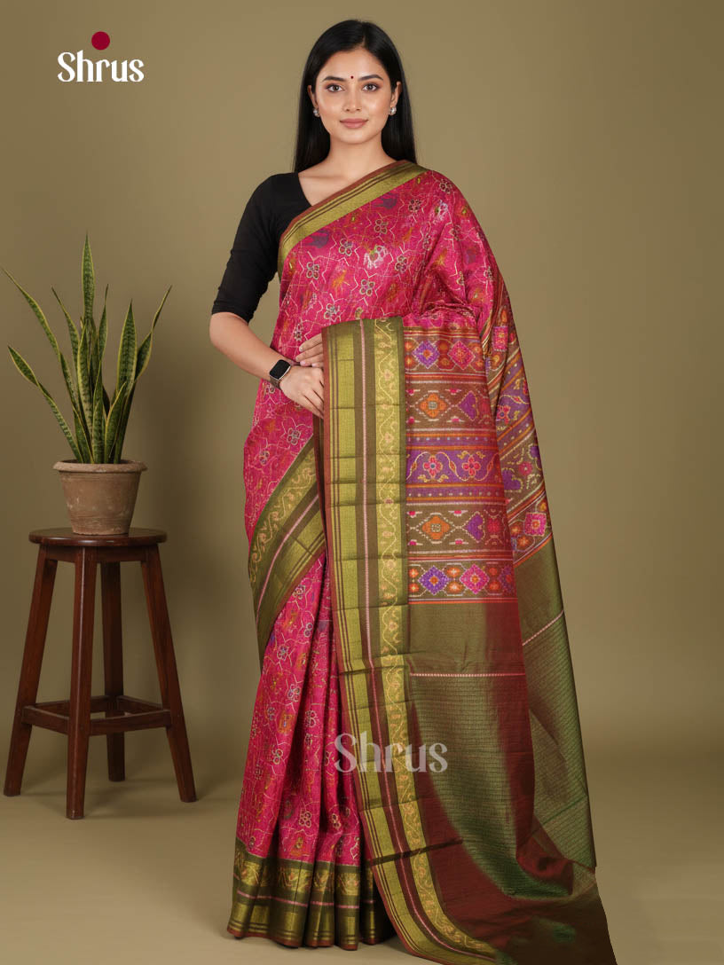 Pink & Green - Semi Patola Saree