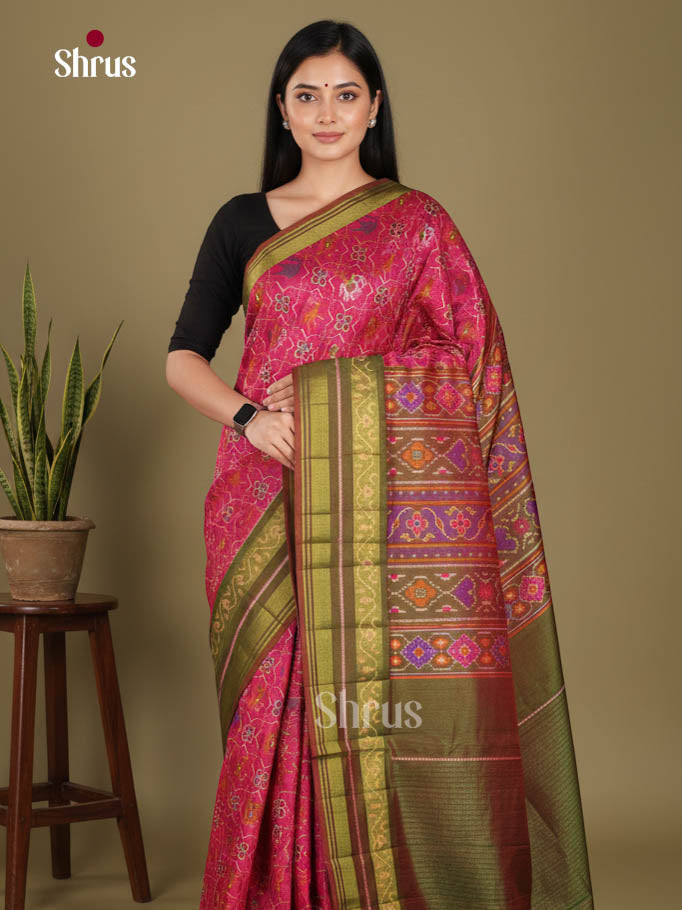 Pink & Green - Semi Patola Saree