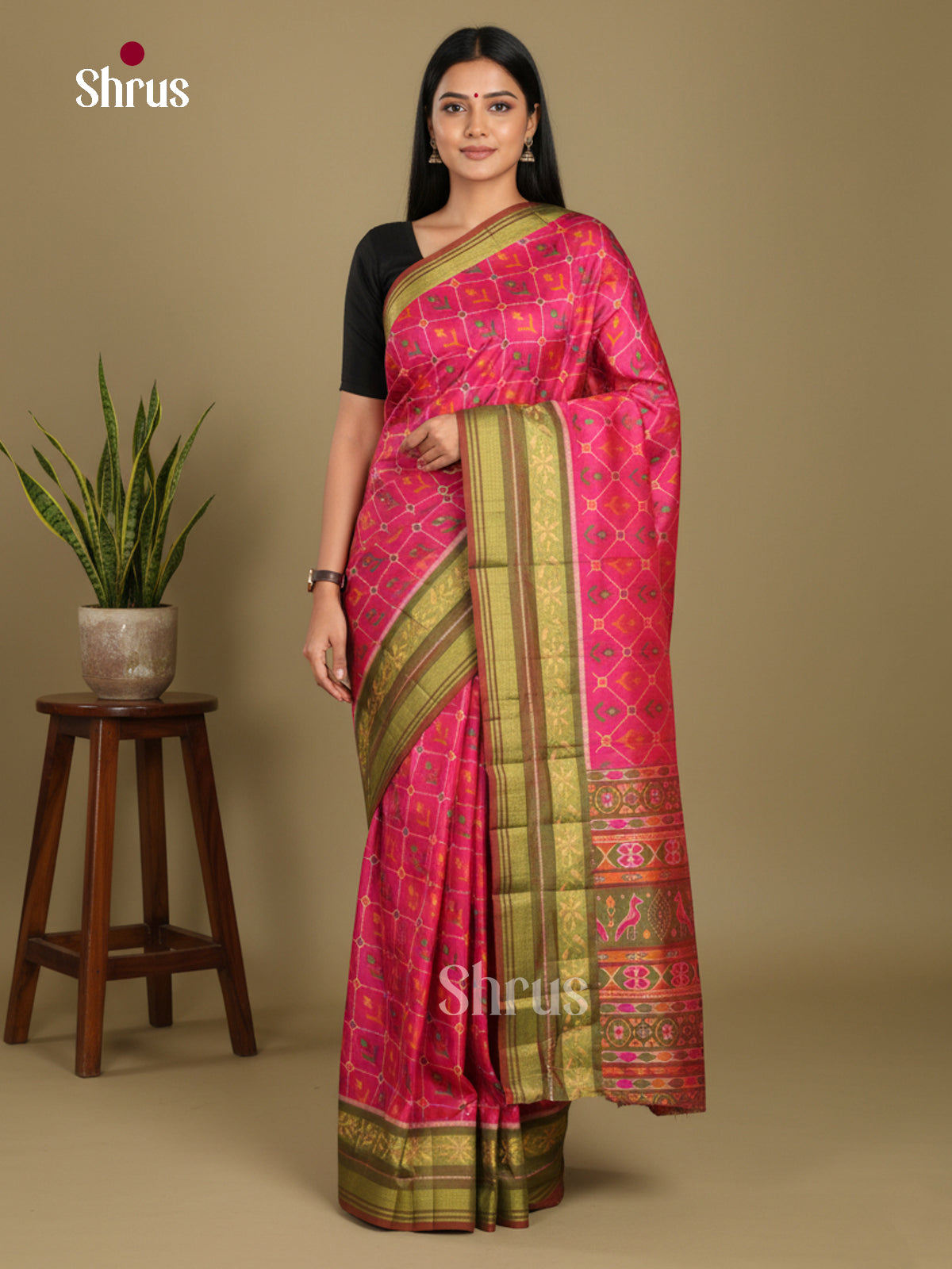 Pink & Green - Semi Patola Saree