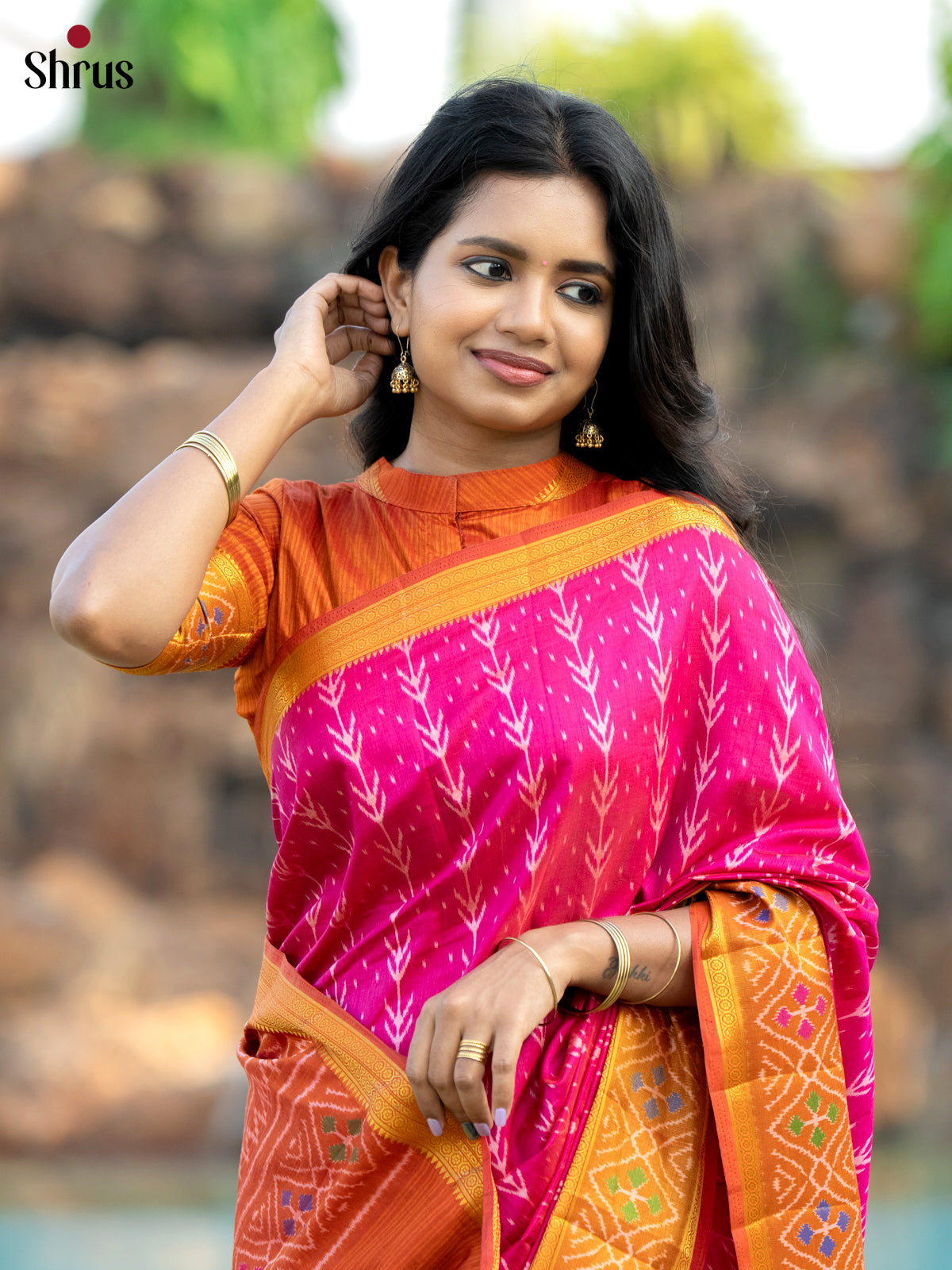 pink & Orange - Semi Patola Saree