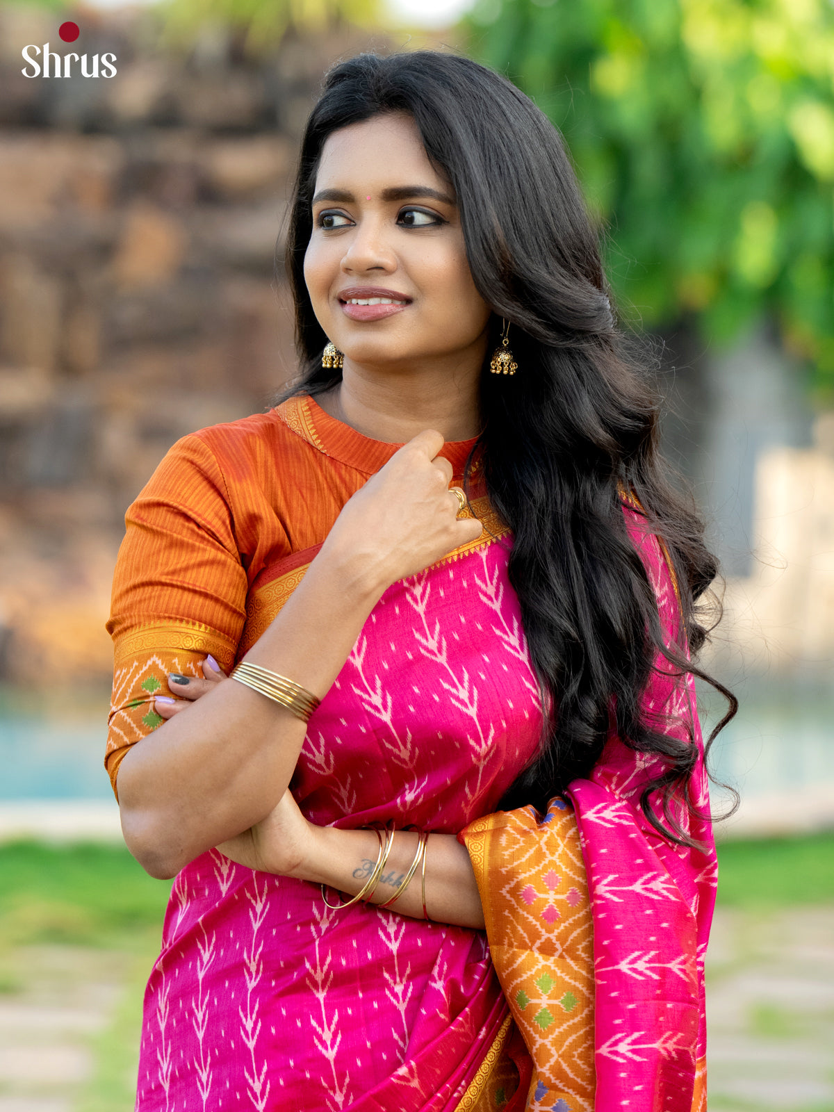 pink & Orange - Semi Patola Saree