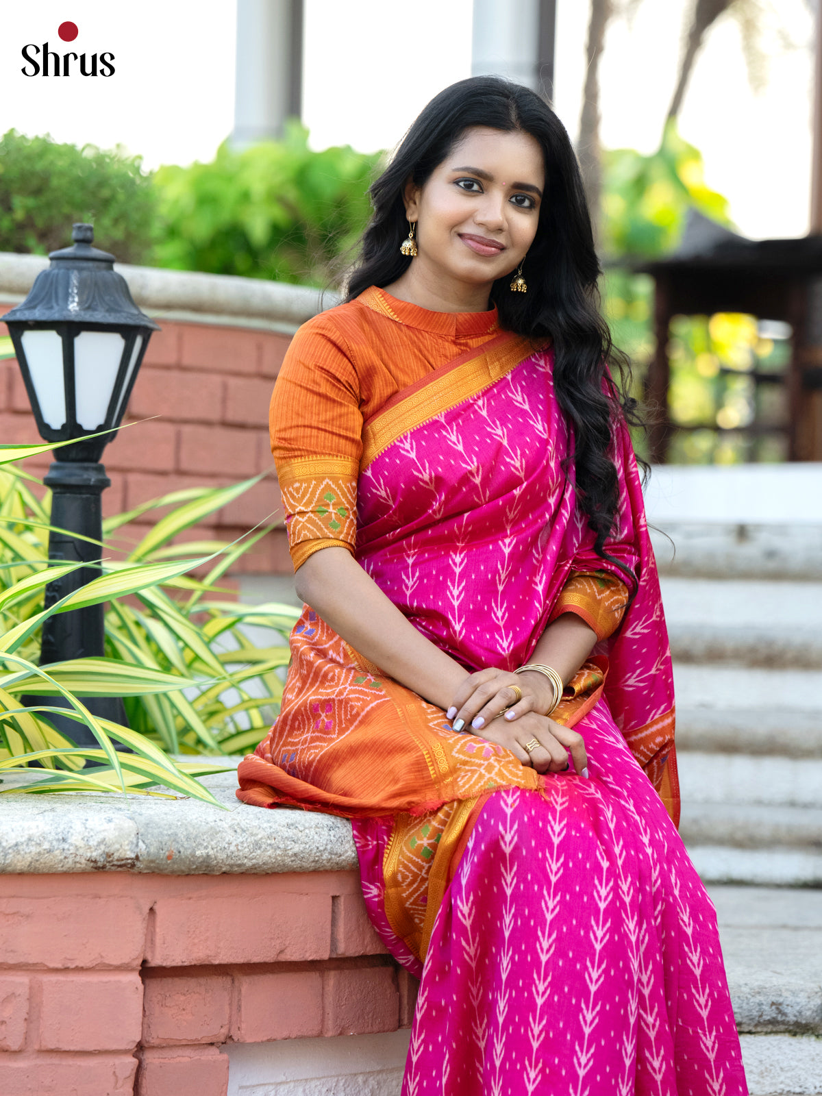 pink & Orange - Semi Patola Saree