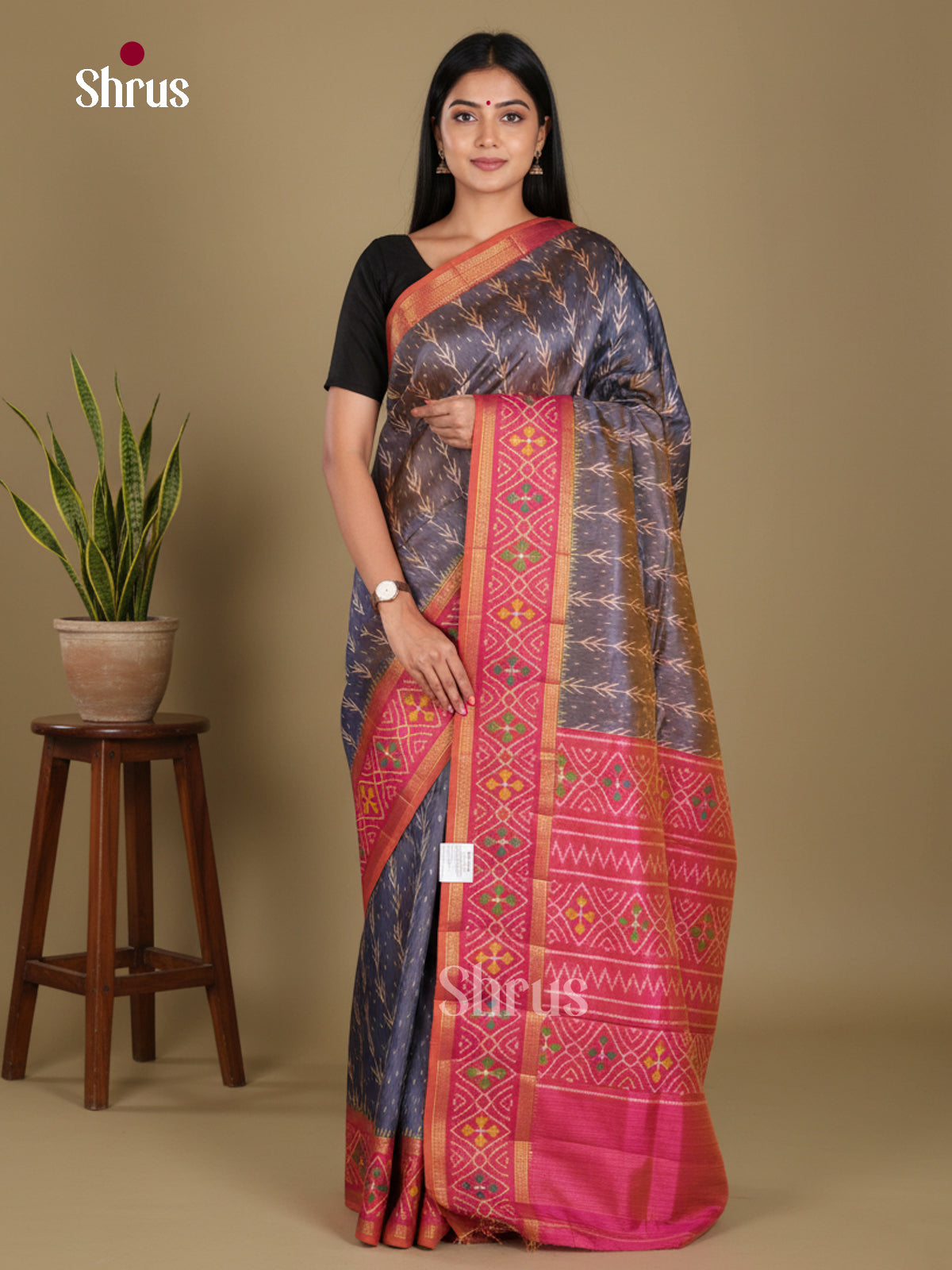 Blue & Orangish Pink- Semi Patola Saree