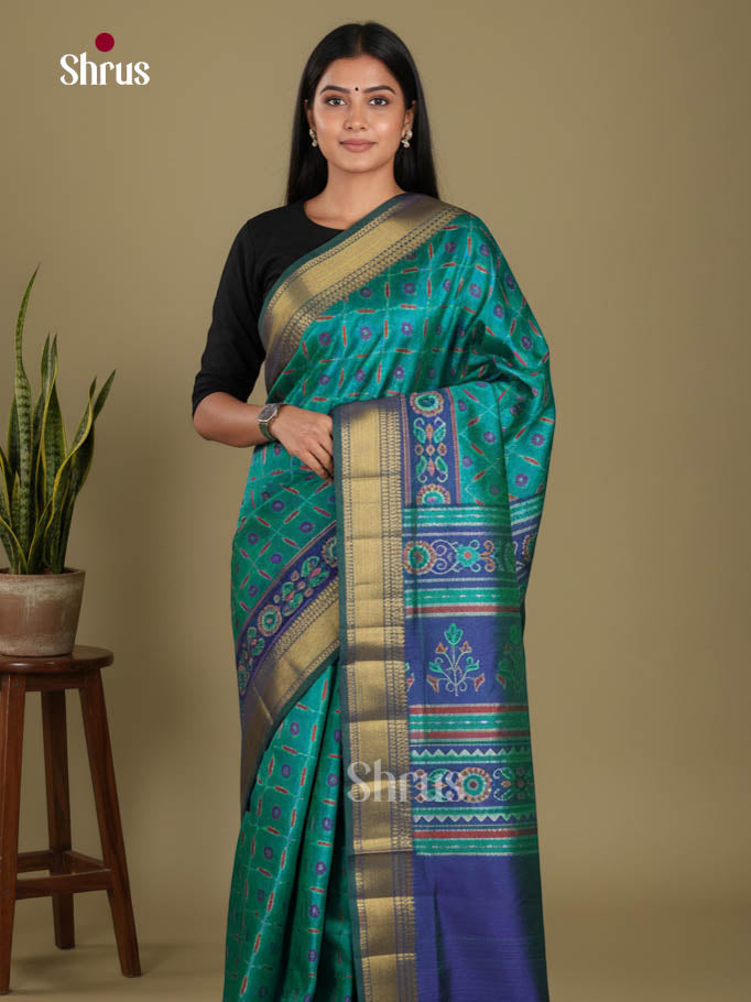 Green & Blue - Semi Patola Saree