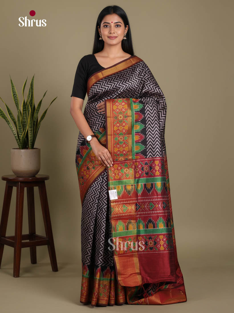 Black & Maroon - Semi Patola Saree