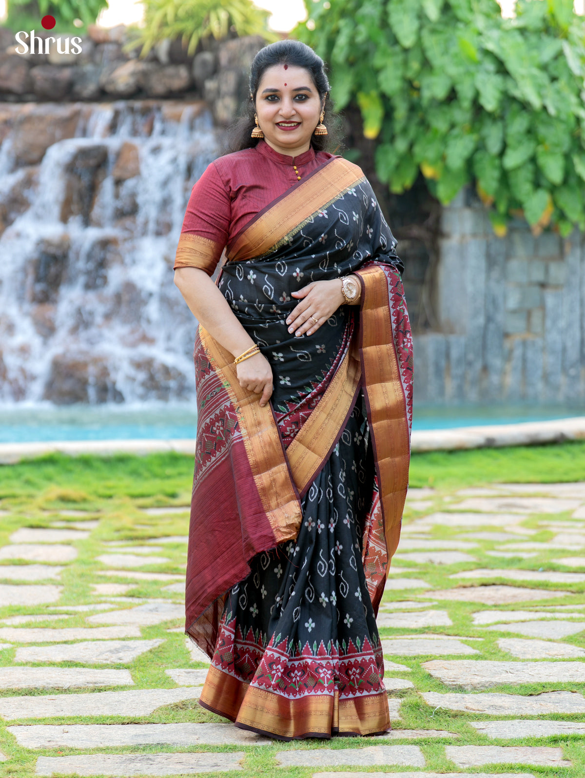Black & Maroon - Semi Patola Saree- DKS08169 - Shop on Shrus.com