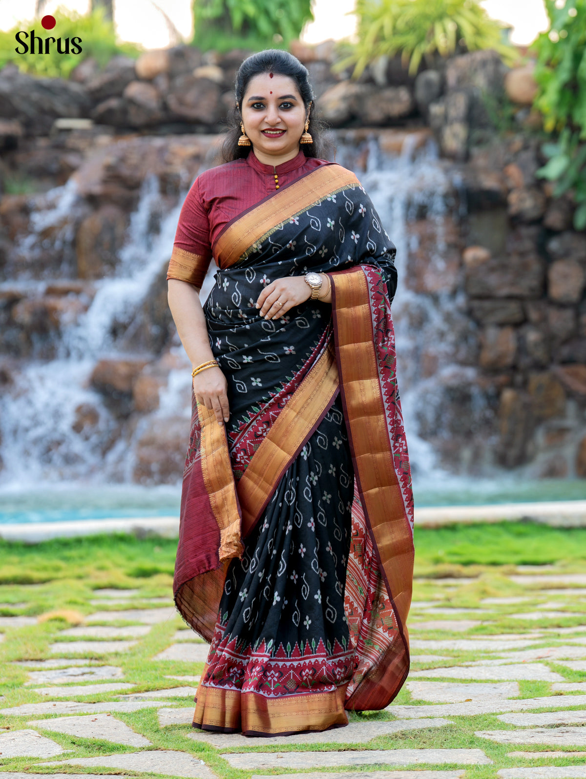 Black & Maroon - Semi Patola Saree- DKS08169 - Shop on Shrus.com