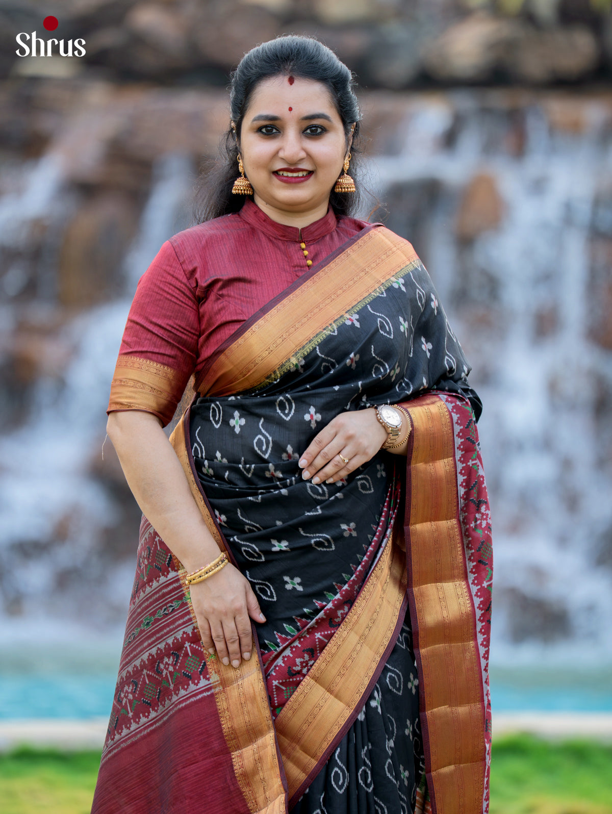 Black & Maroon - Semi Patola Saree- DKS08169 - Shop on Shrus.com