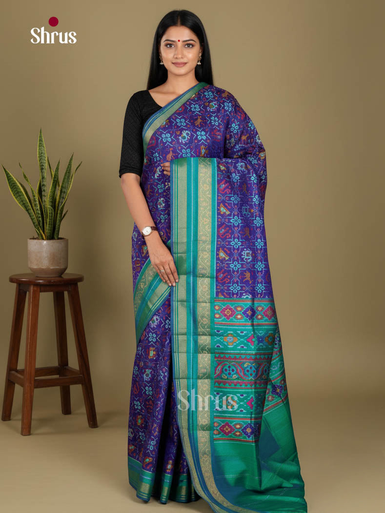 Blue & Green - Semi Patola Saree