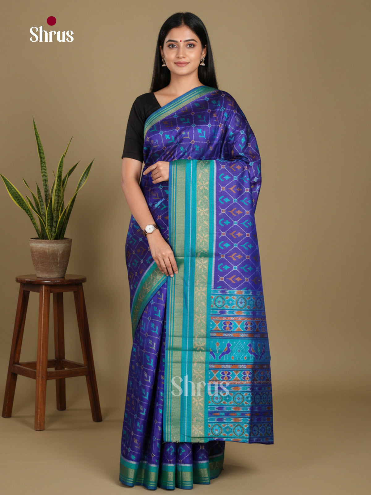 Blue & Light Blue- Semi Patola Saree