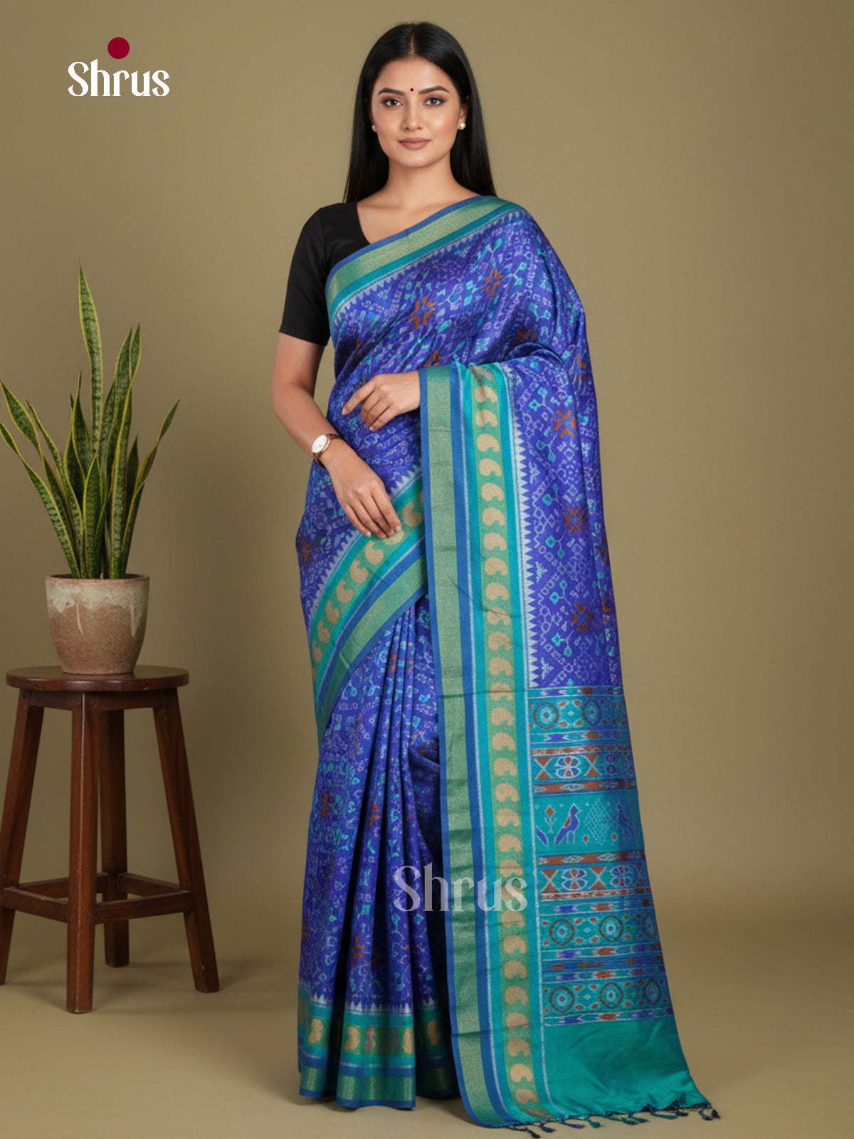 Blue & Light Blue - Semi Patola Saree