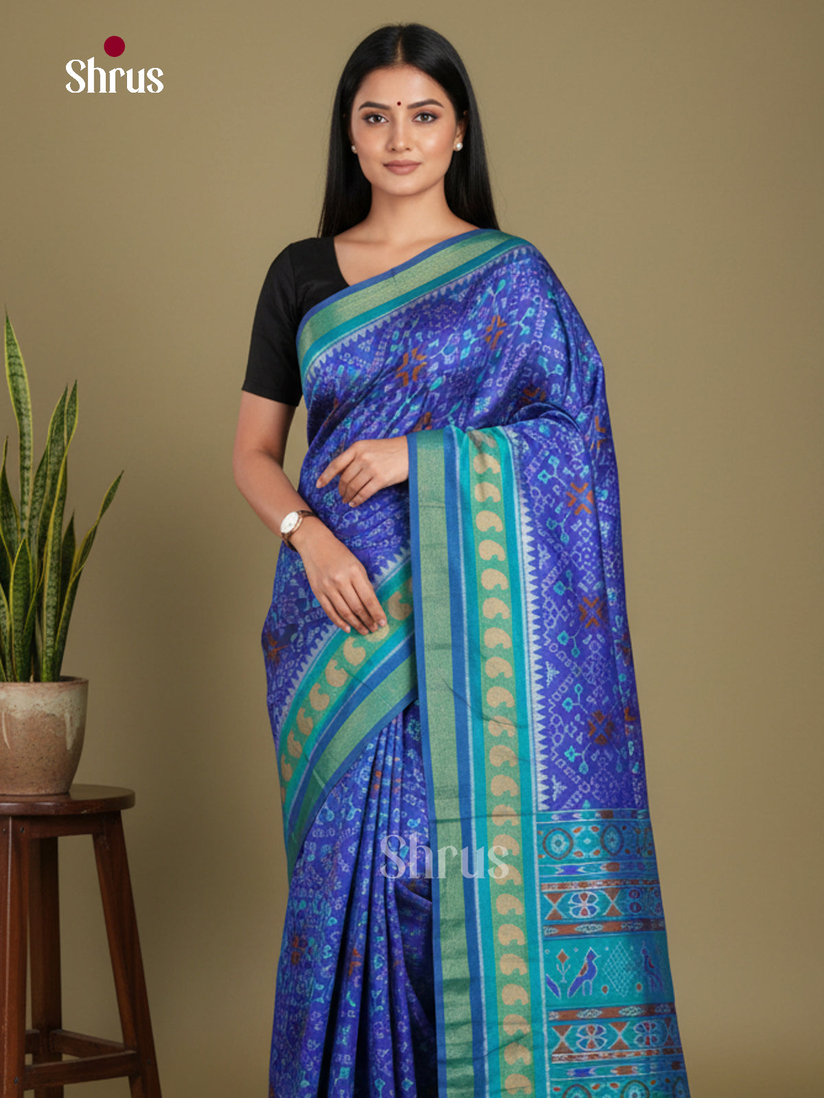 Blue & Light Blue - Semi Patola Saree