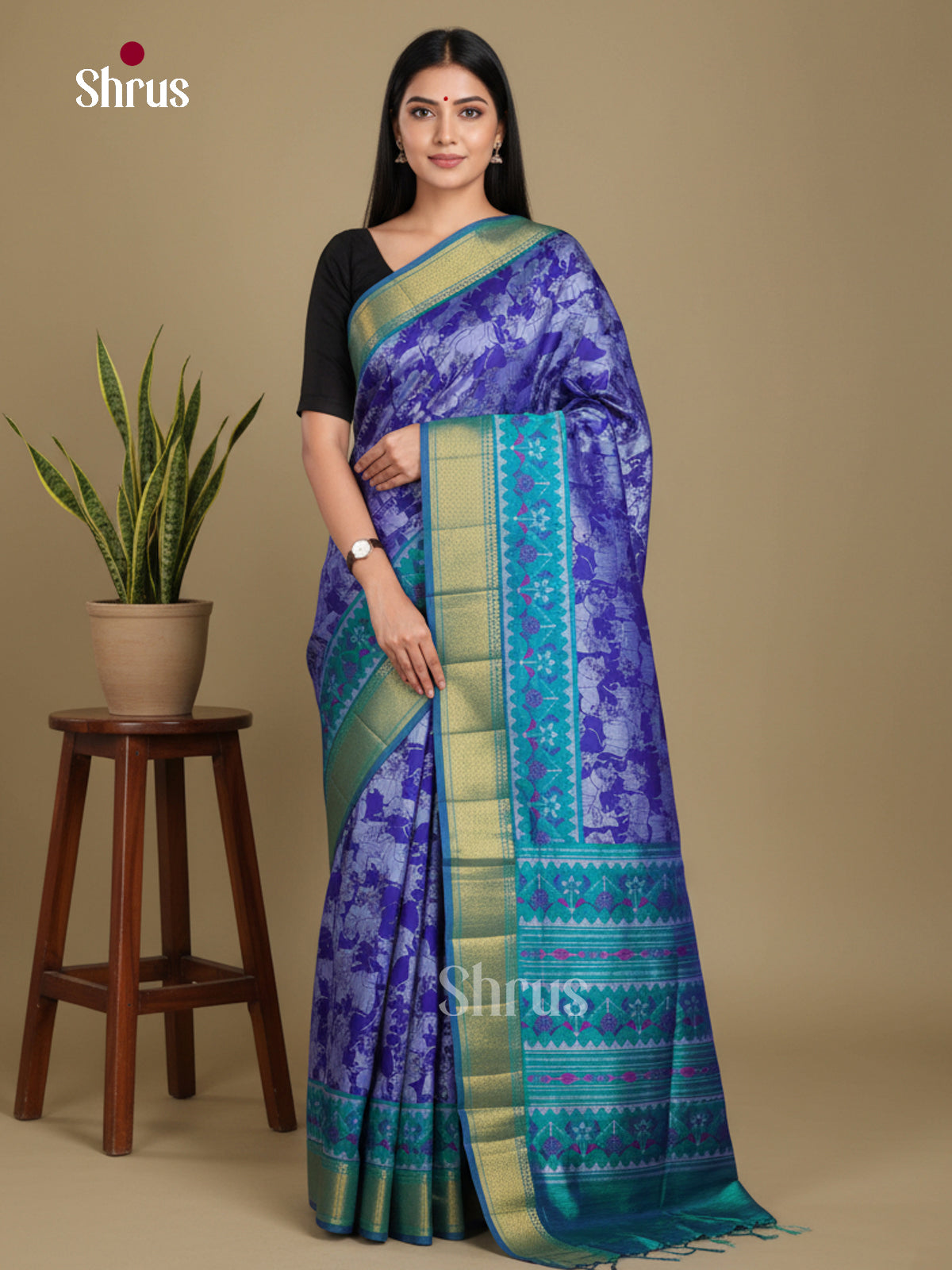 Blue & Teal - Semi Patola Saree