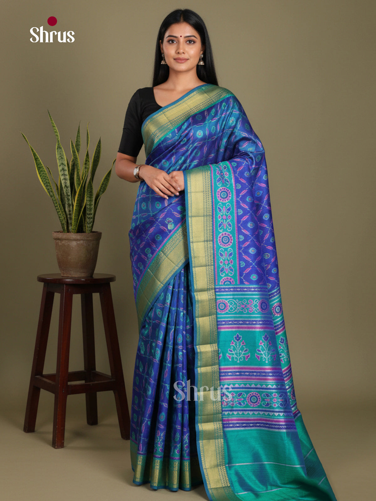 Blue & Teal - Semi Patola Saree
