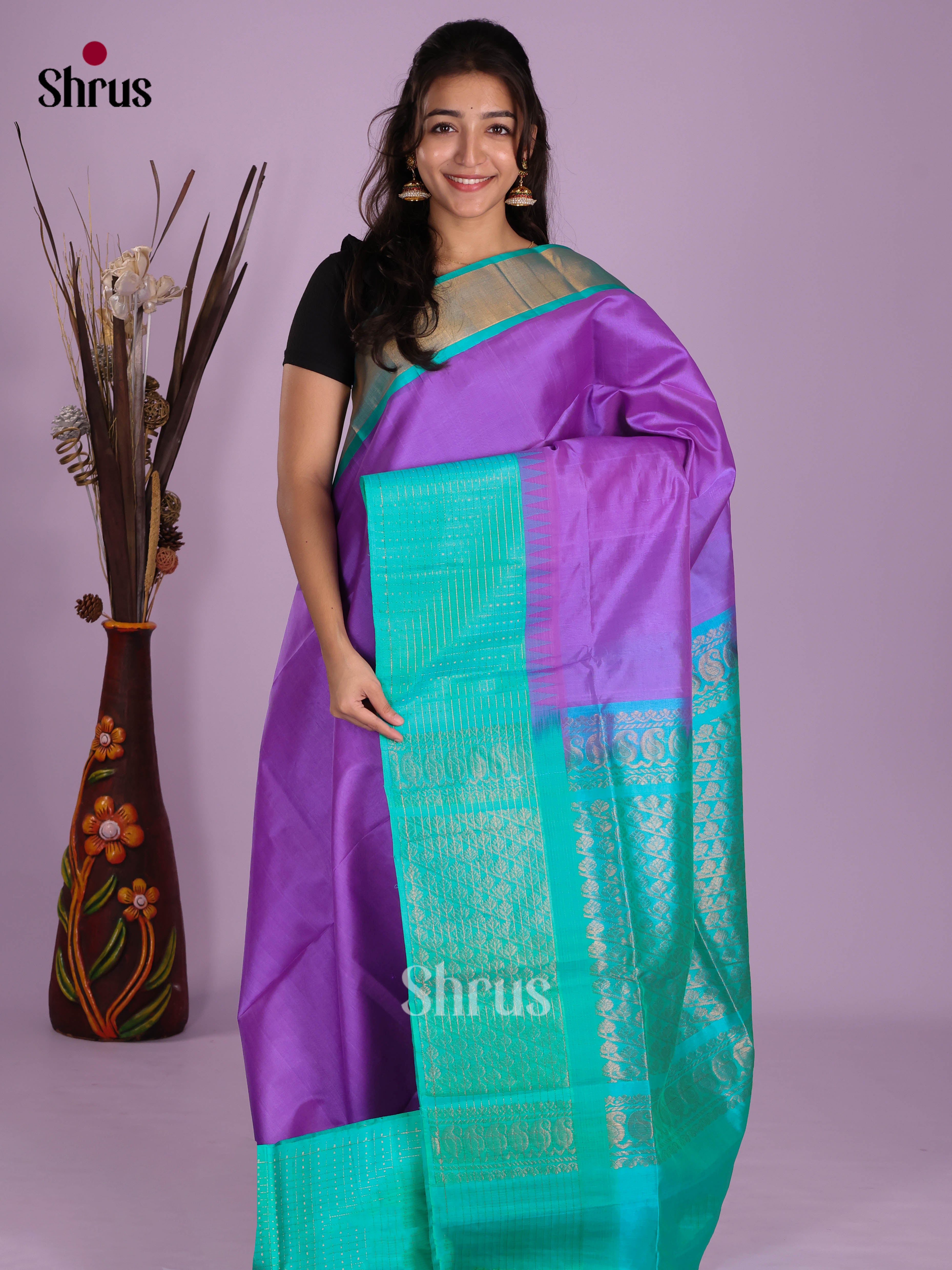 Purple & Blue- Silk Cotton Saree