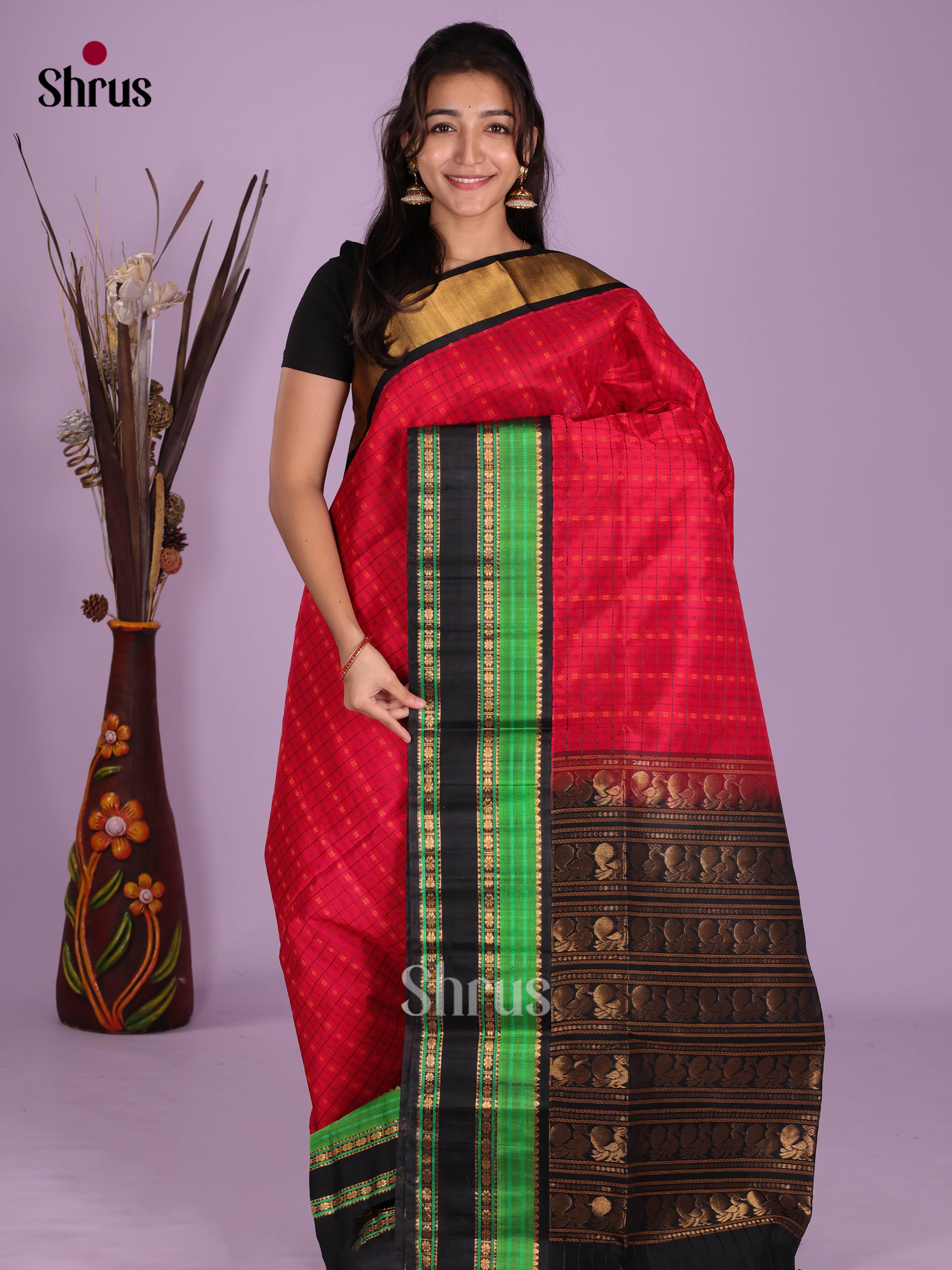 Red & Black - Silk Cotton Saree