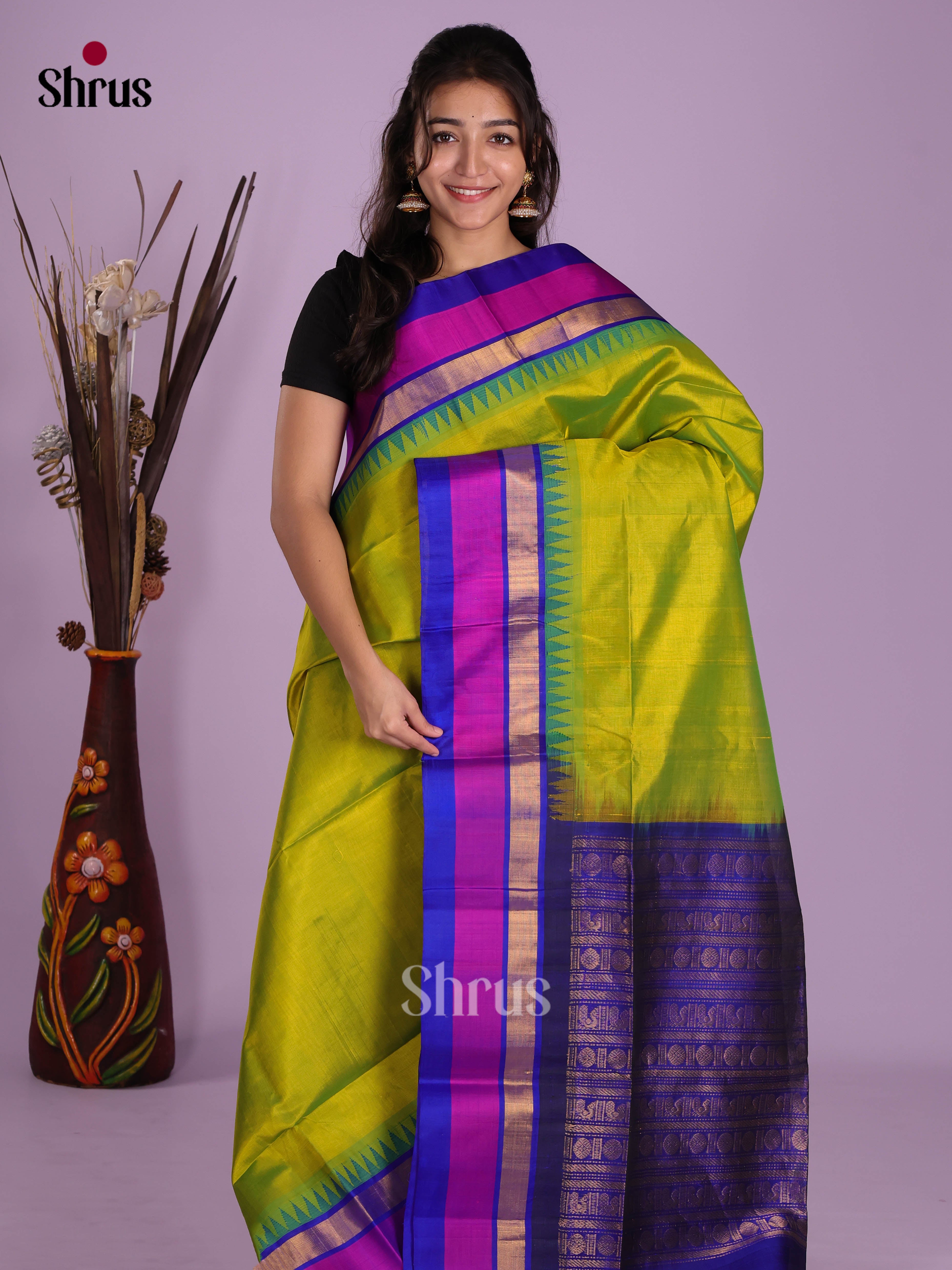 Light Green & Blue - Silk Cotton Saree