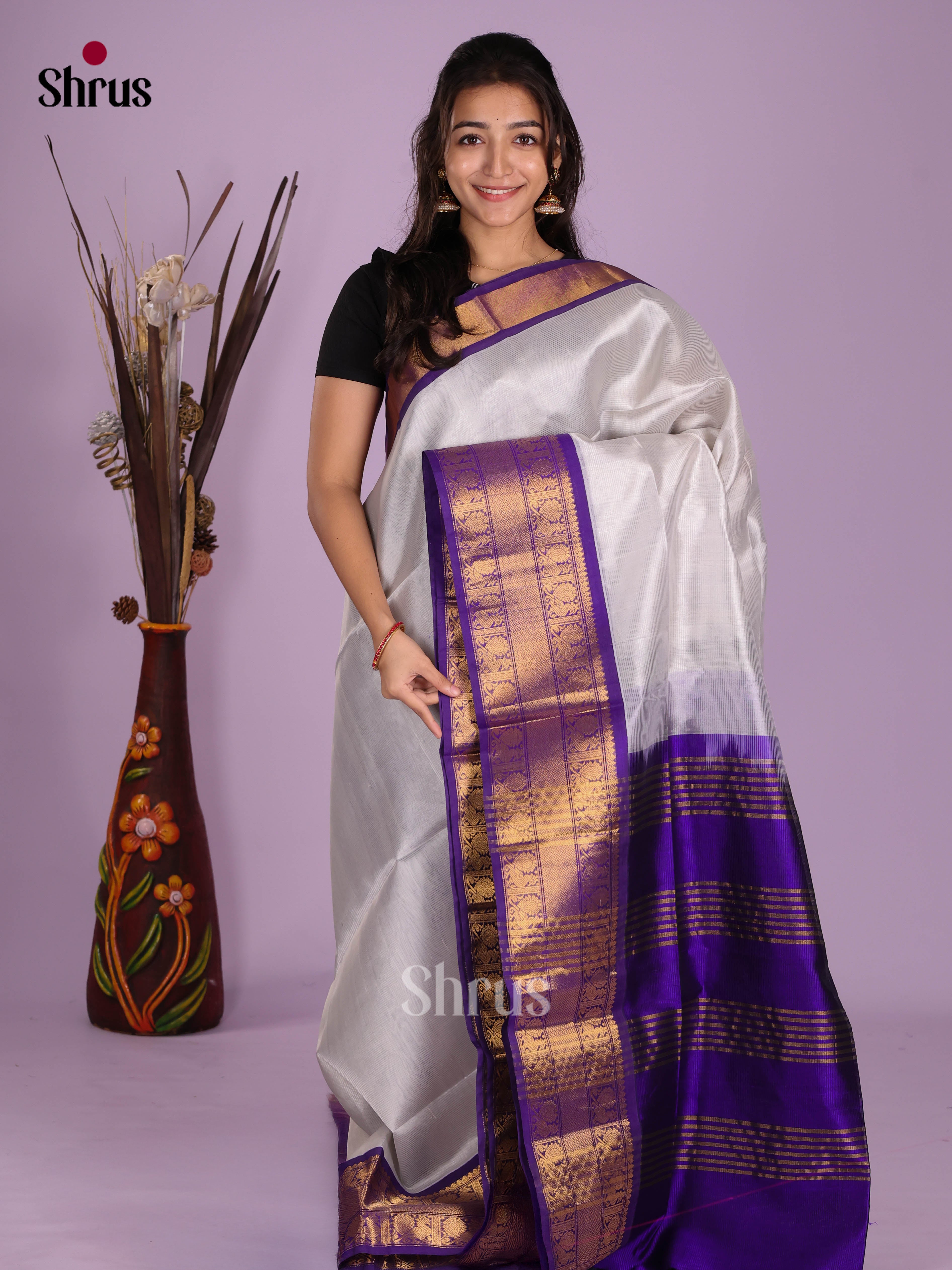 Grey & Blue - Silk Cotton Saree