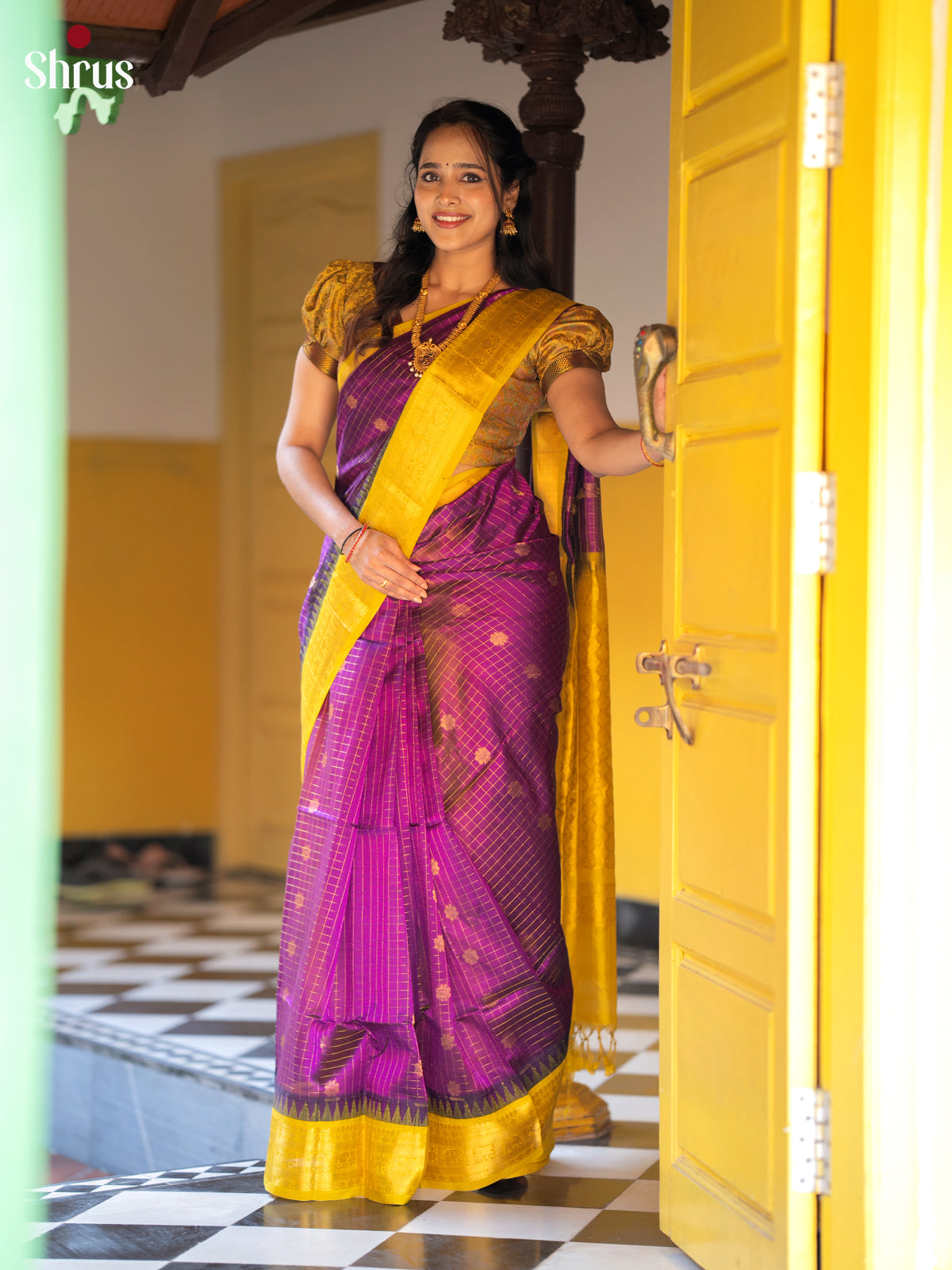Vadamalli & Yellow - Silk Cotton Saree - Shop on Shrus.com