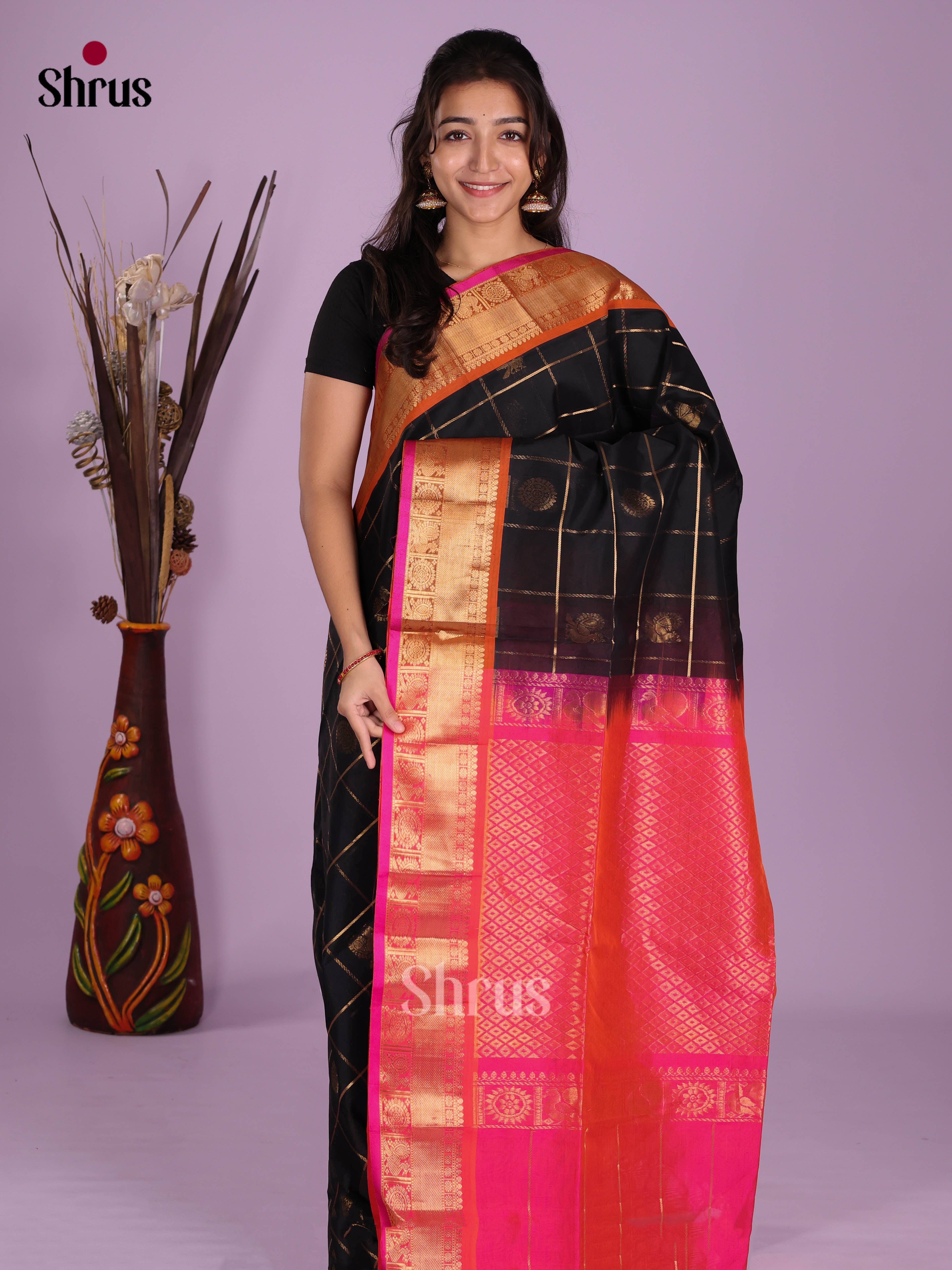 Black & Pink - Silk Cotton Saree