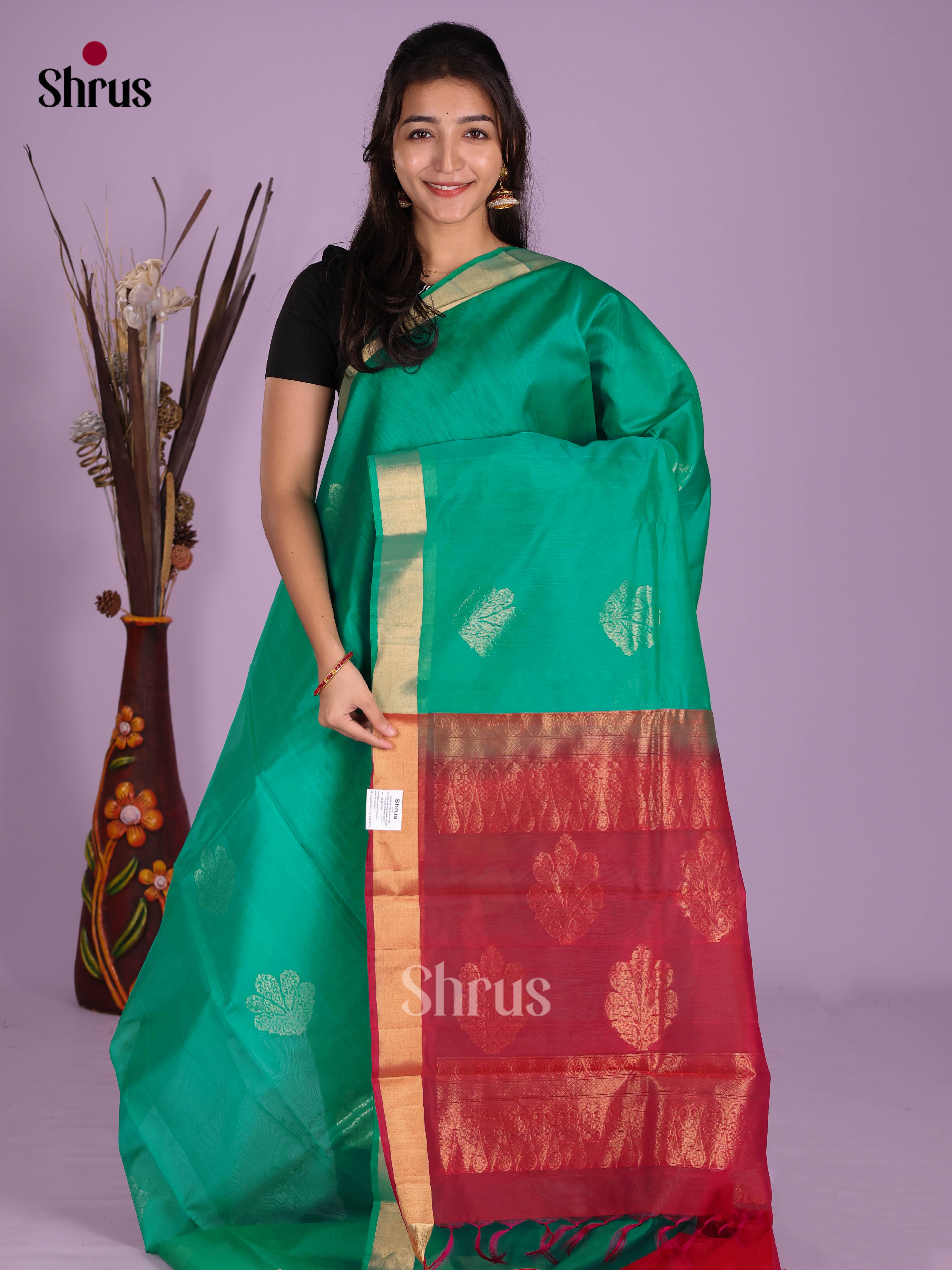 Green & Maroon - Timeless Silk Cotton Saree - Shop on Shrus.com