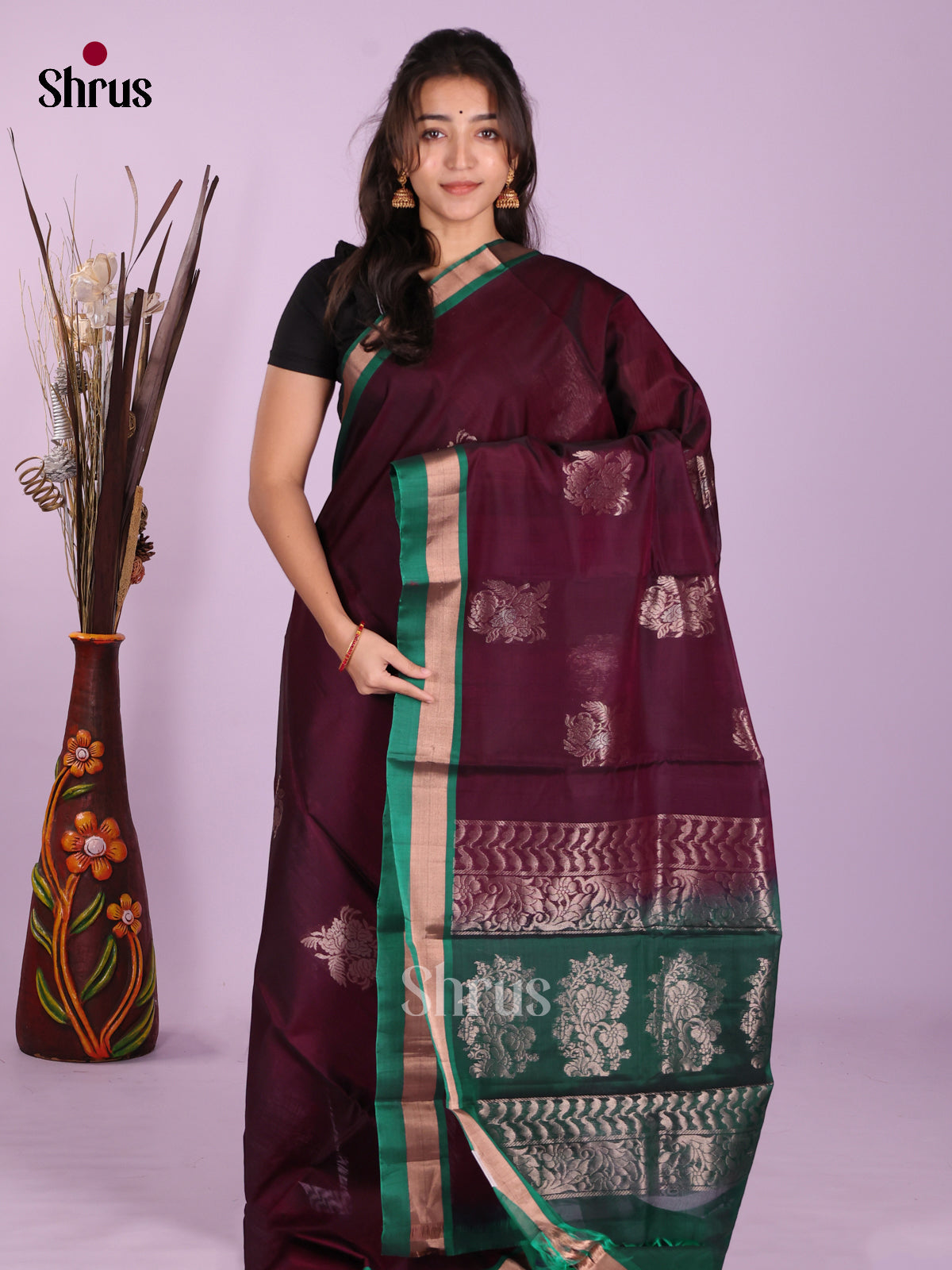Wine & Green - Timeless Silk Cotton Saree