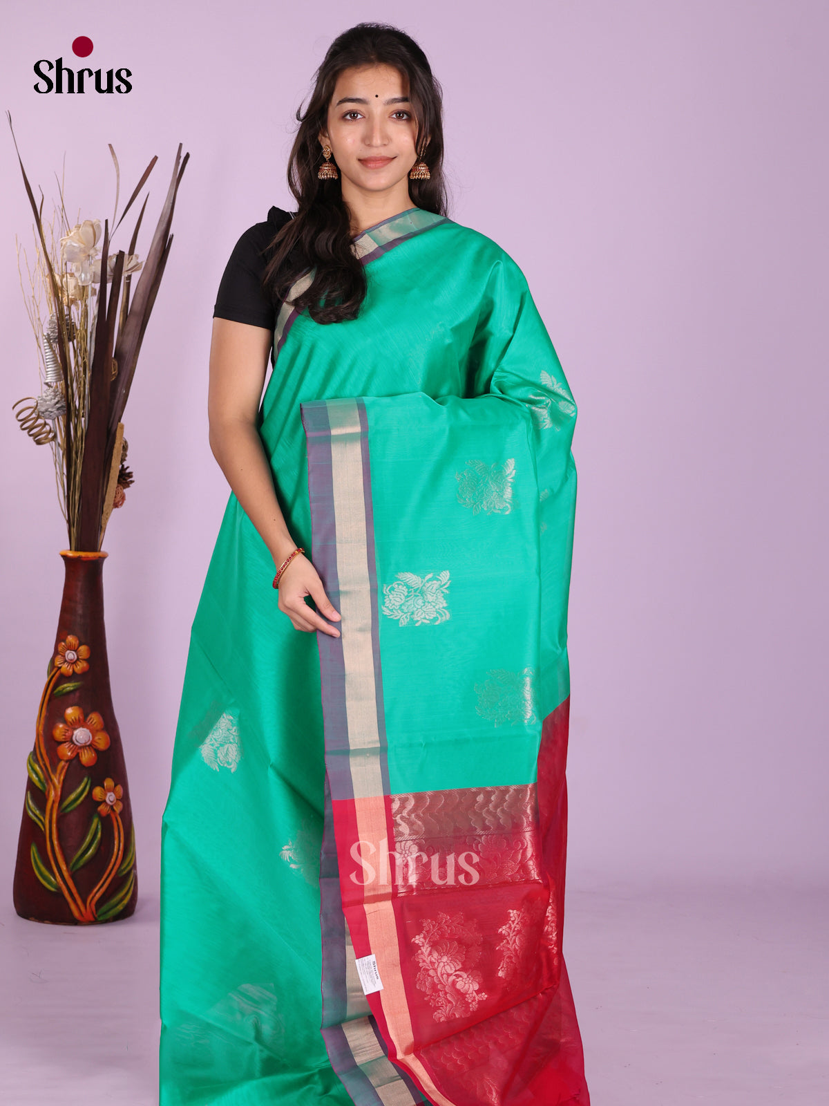 Teal Green & Red - Timeless Silk Cotton Saree