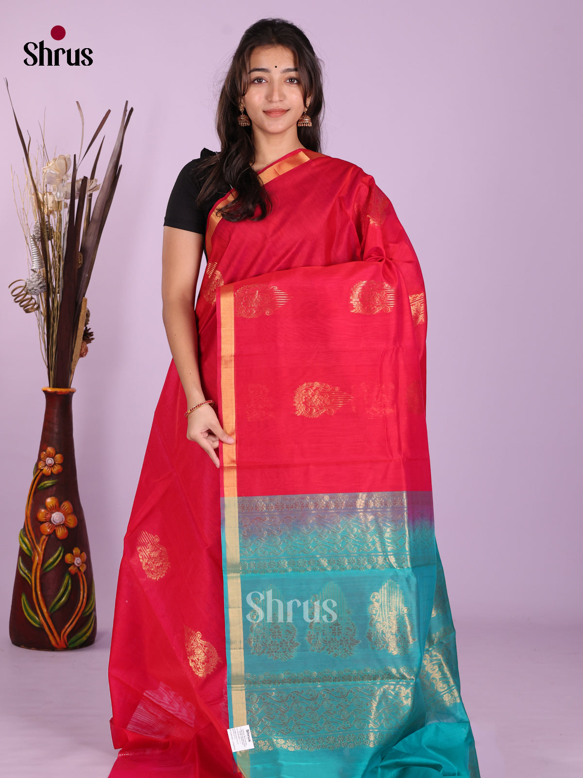 Red - Timeless Silk Cotton Saree - Shop on Shrus.com
