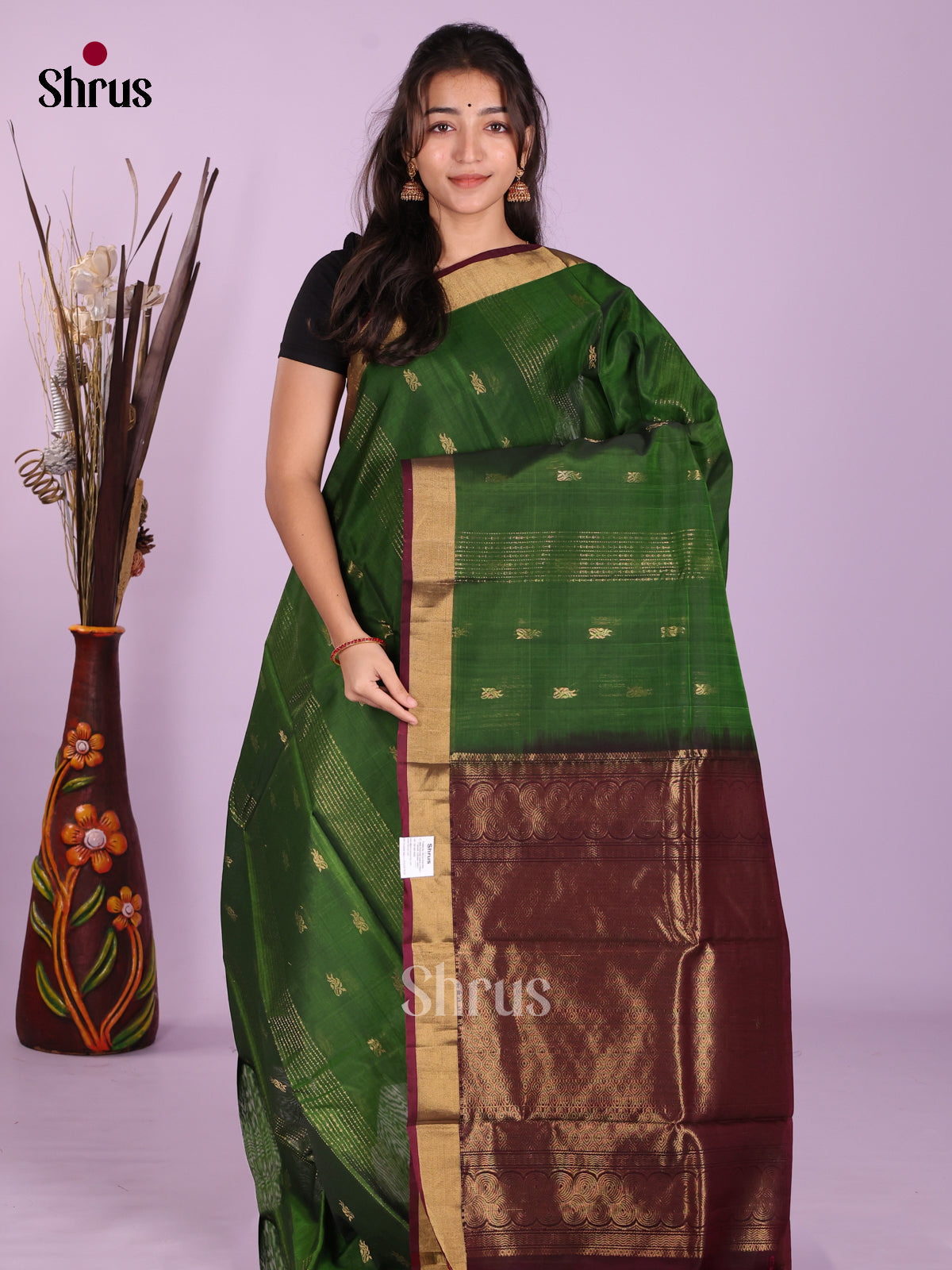 Green & Maroon - Timeless Silk Cotton Saree - Shop on Shrus.com