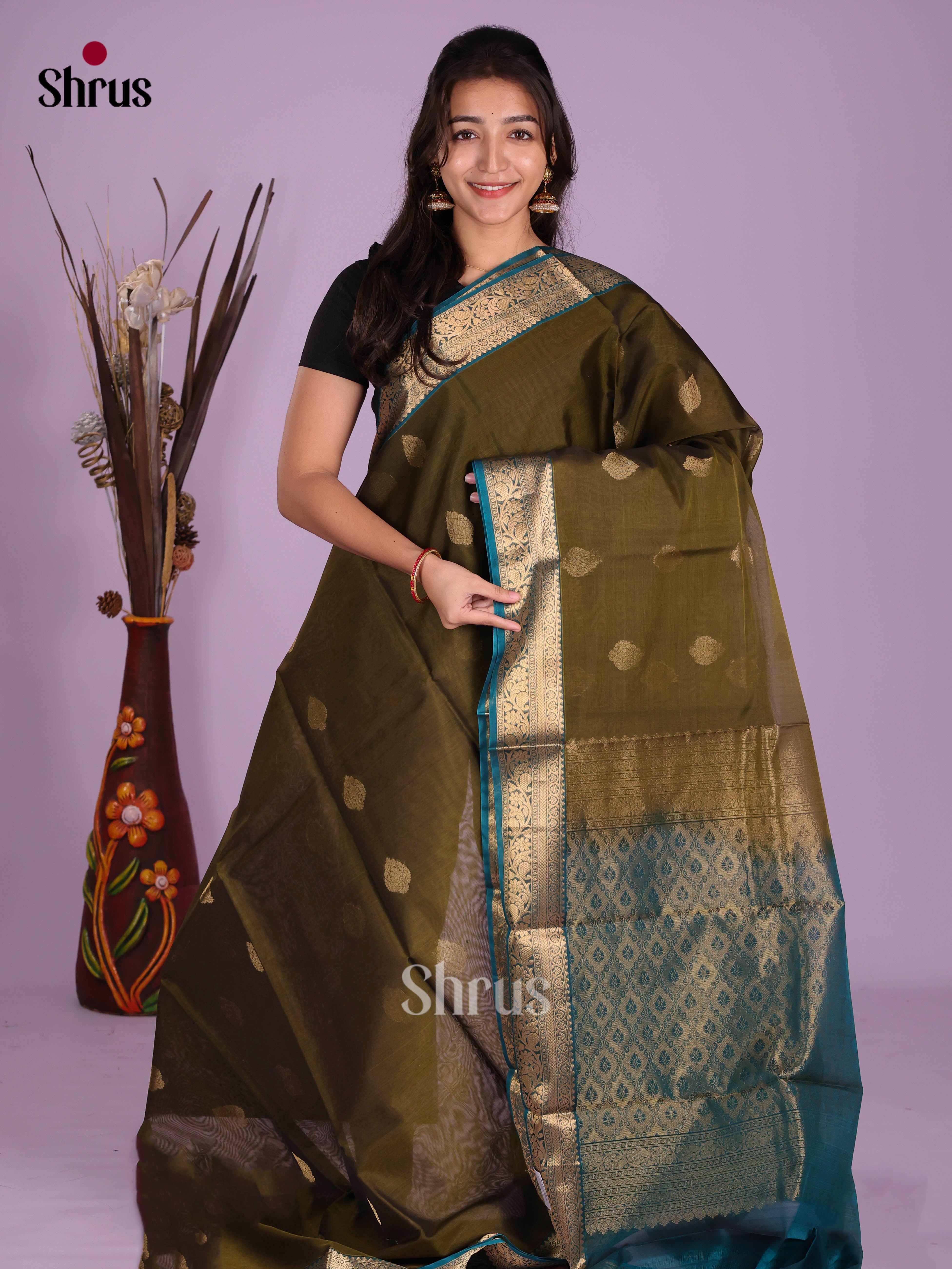 Mehandi Green - Timeless Silk Cotton Saree - Shop on Shrus.com