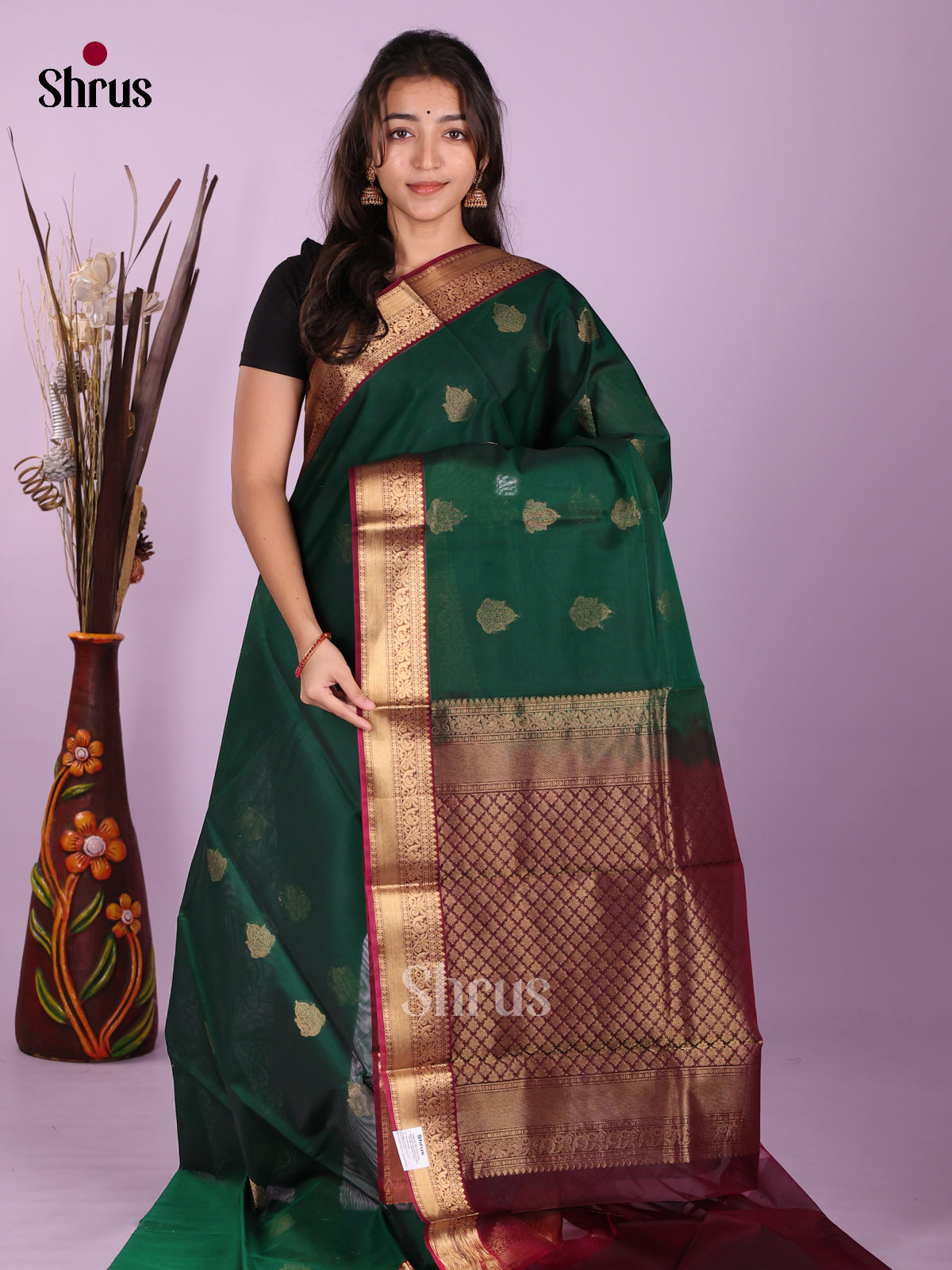 Green & Maroon - Timeless Silk Cotton Saree - Shop on Shrus.com