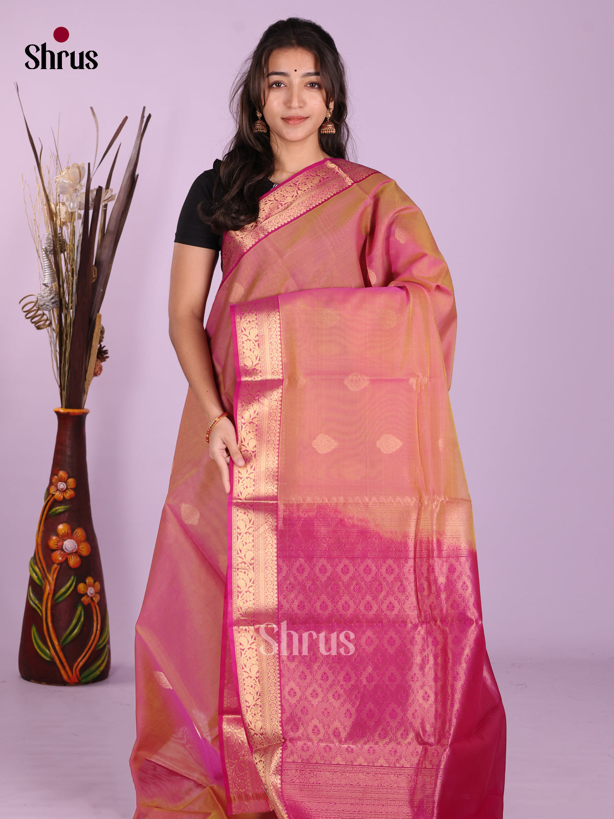 Double Shaded Brownish Pink & Pink - Timeless Silk Cotton Saree - Shop on Shrus.com