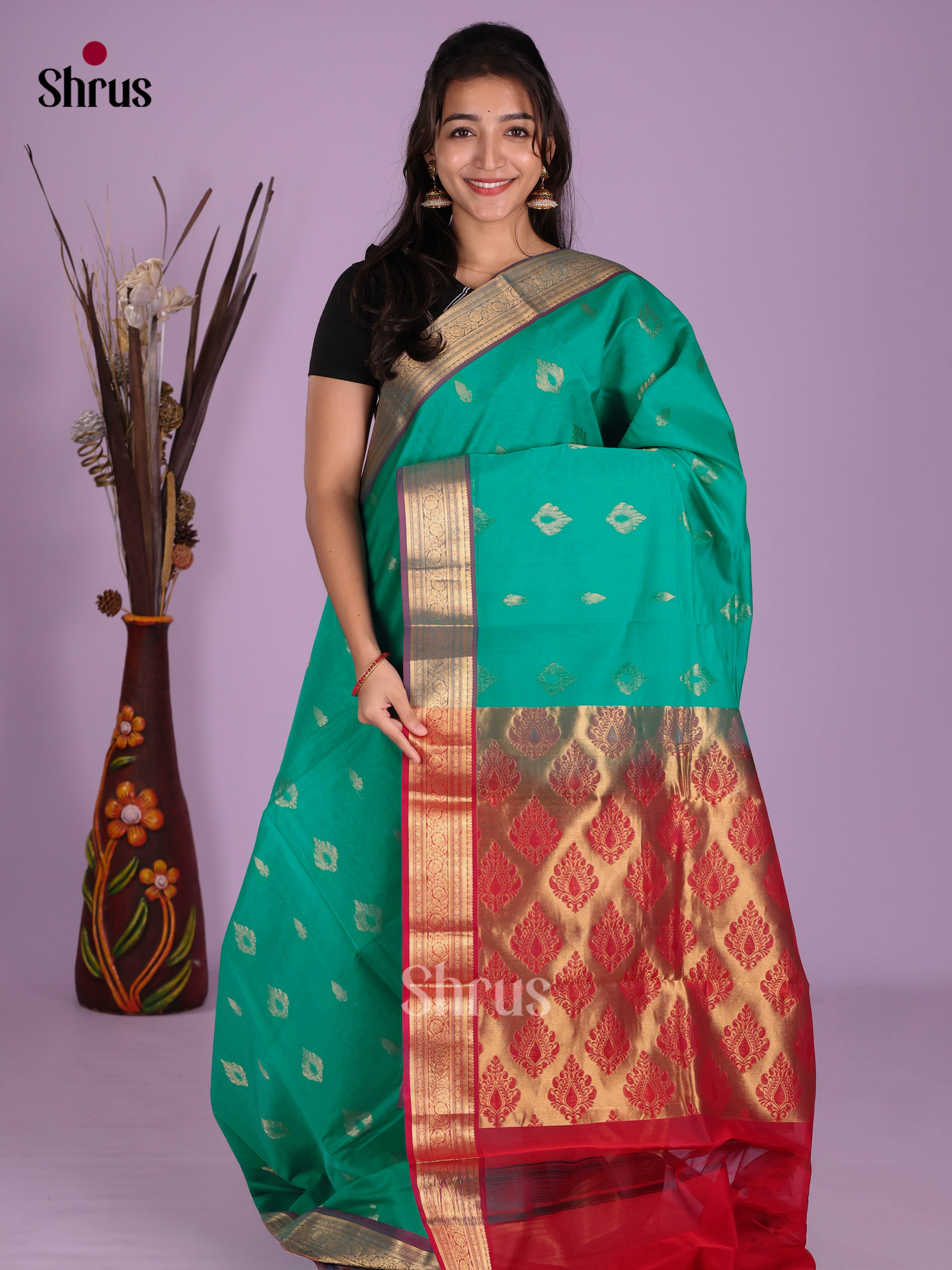 Green & Red - Timeless Silk Cotton Saree - Shop on Shrus.com