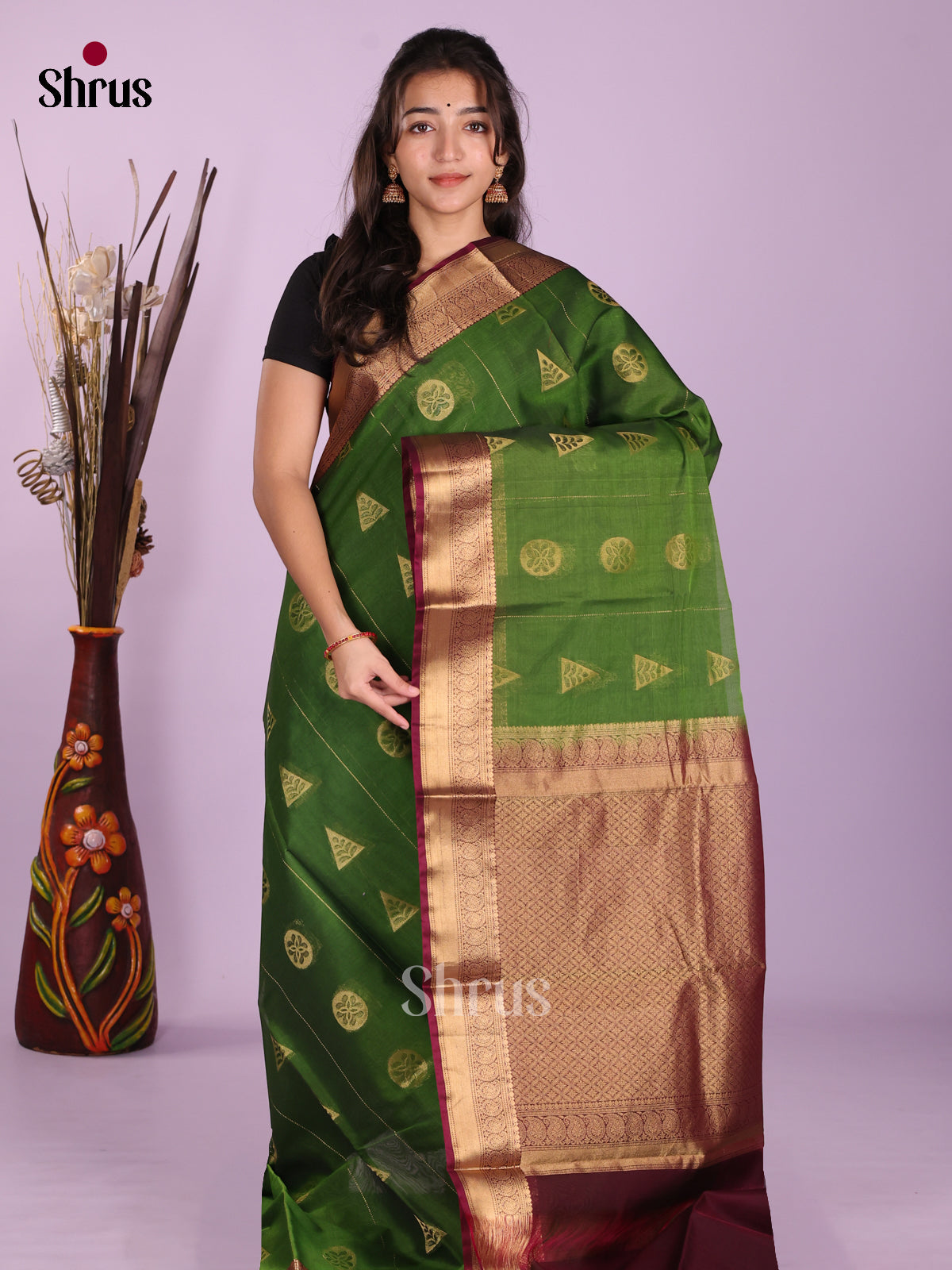 Green & Maroon- Timeless Silk Cotton Saree