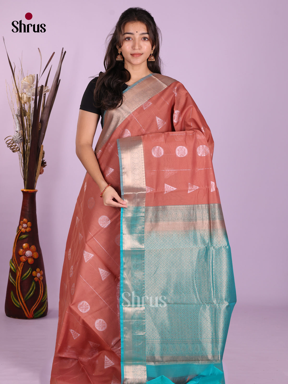 Brown & Teal - Timeless Silk Cotton Saree