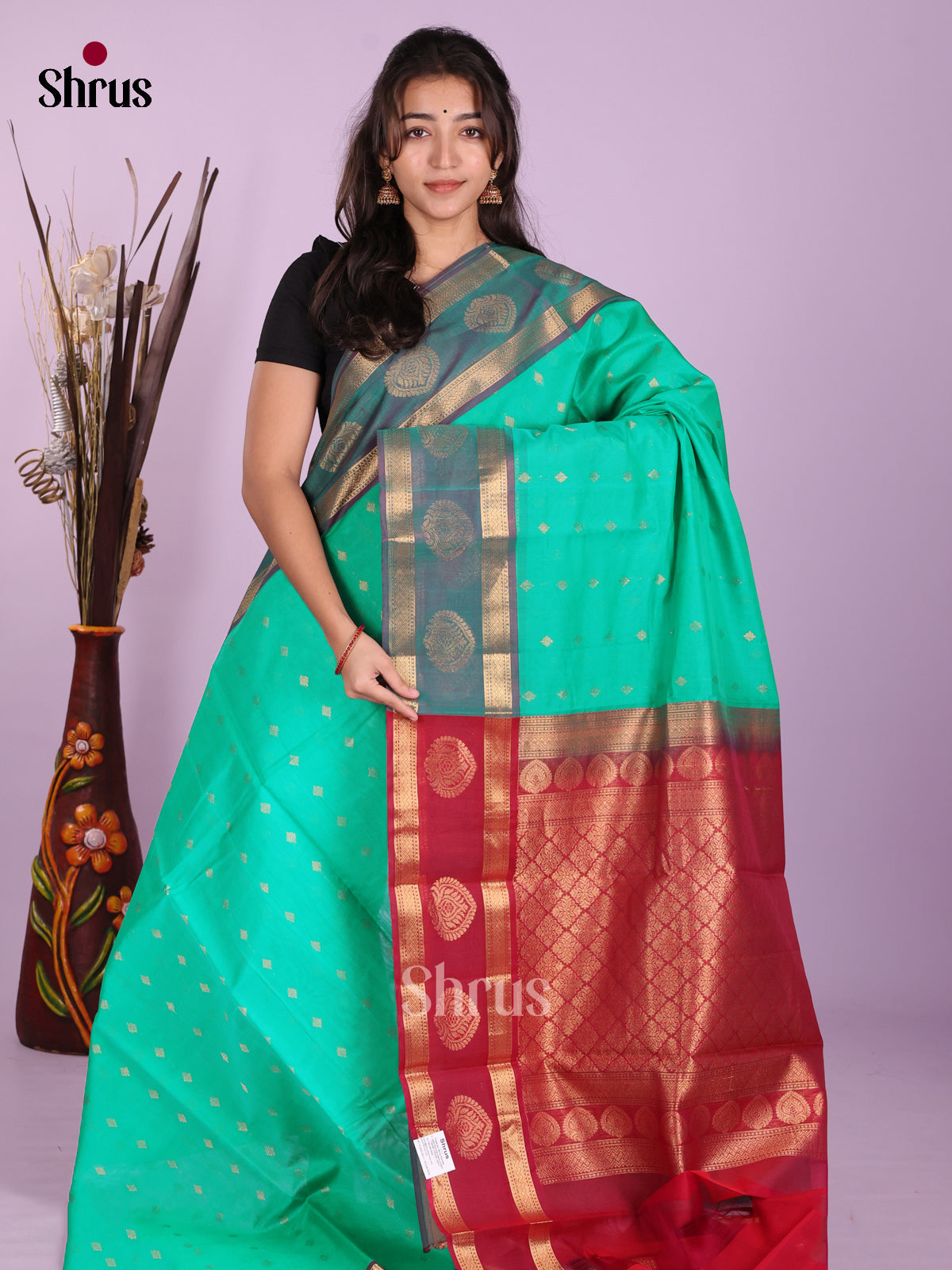 Teal green & Maroon- Timeless Silk Cotton Saree