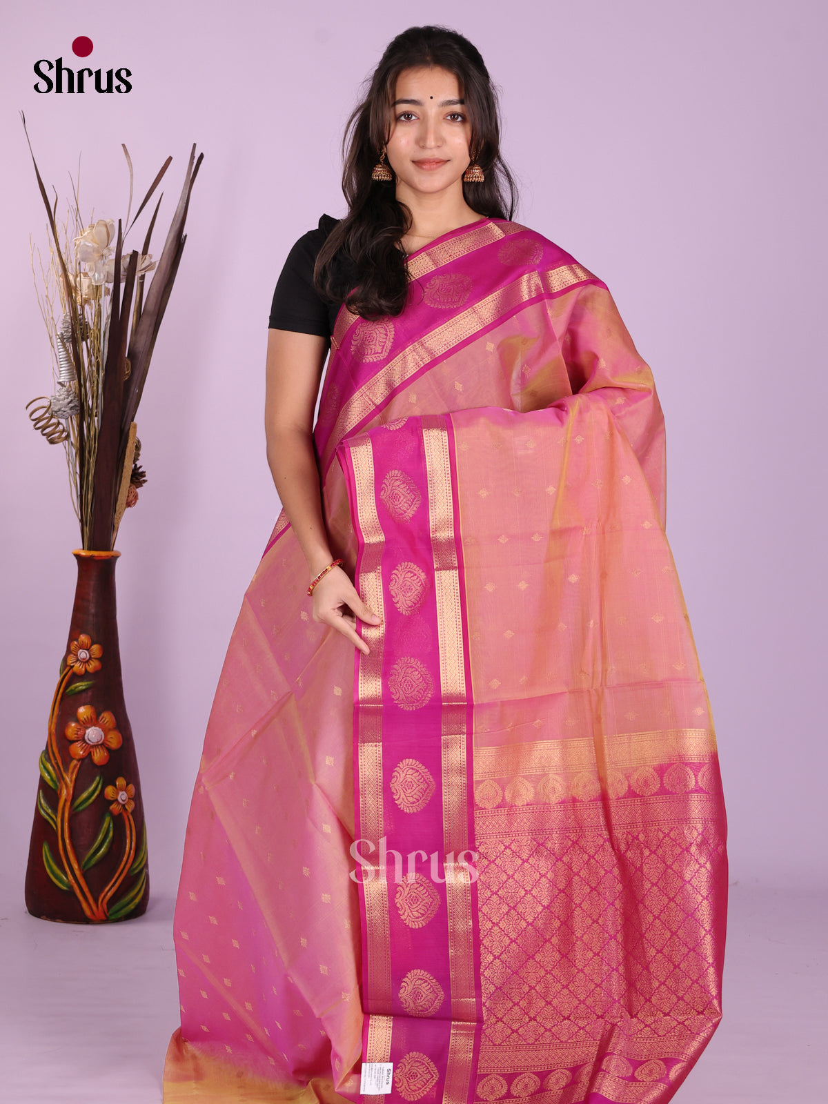 Double Shaded Pink & Majenta- Timeless Silk Cotton Saree - Shop on Shrus.com
