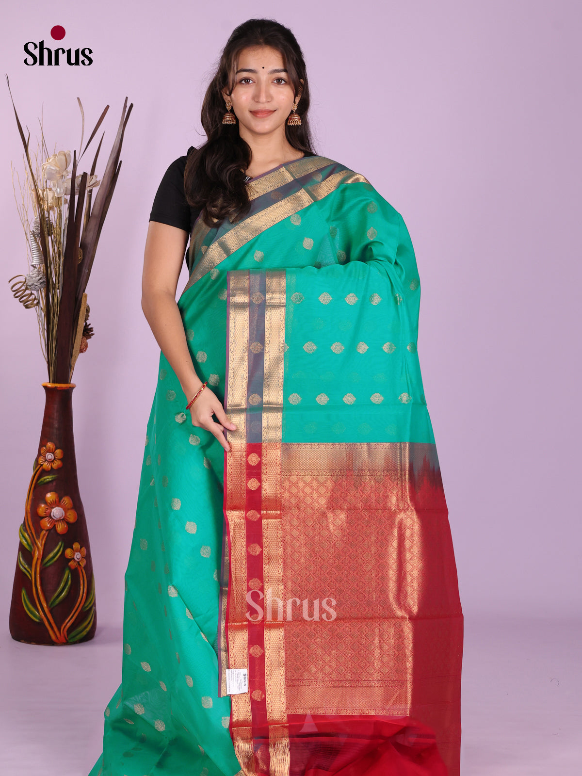 Teal Green & Red- Timeless Silk Cotton Saree