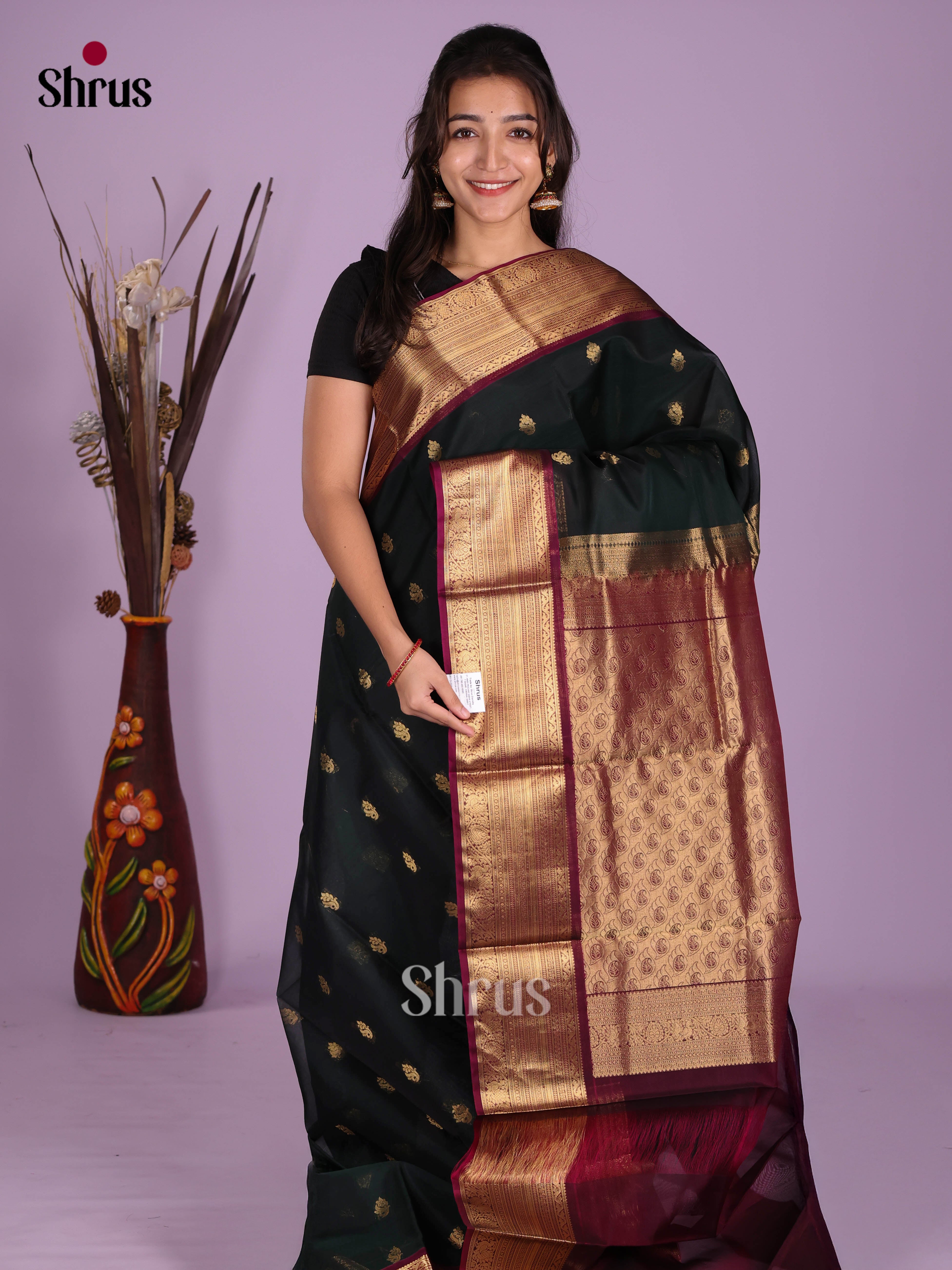 Dark Green & Maroon - Timeless Silk Cotton Saree