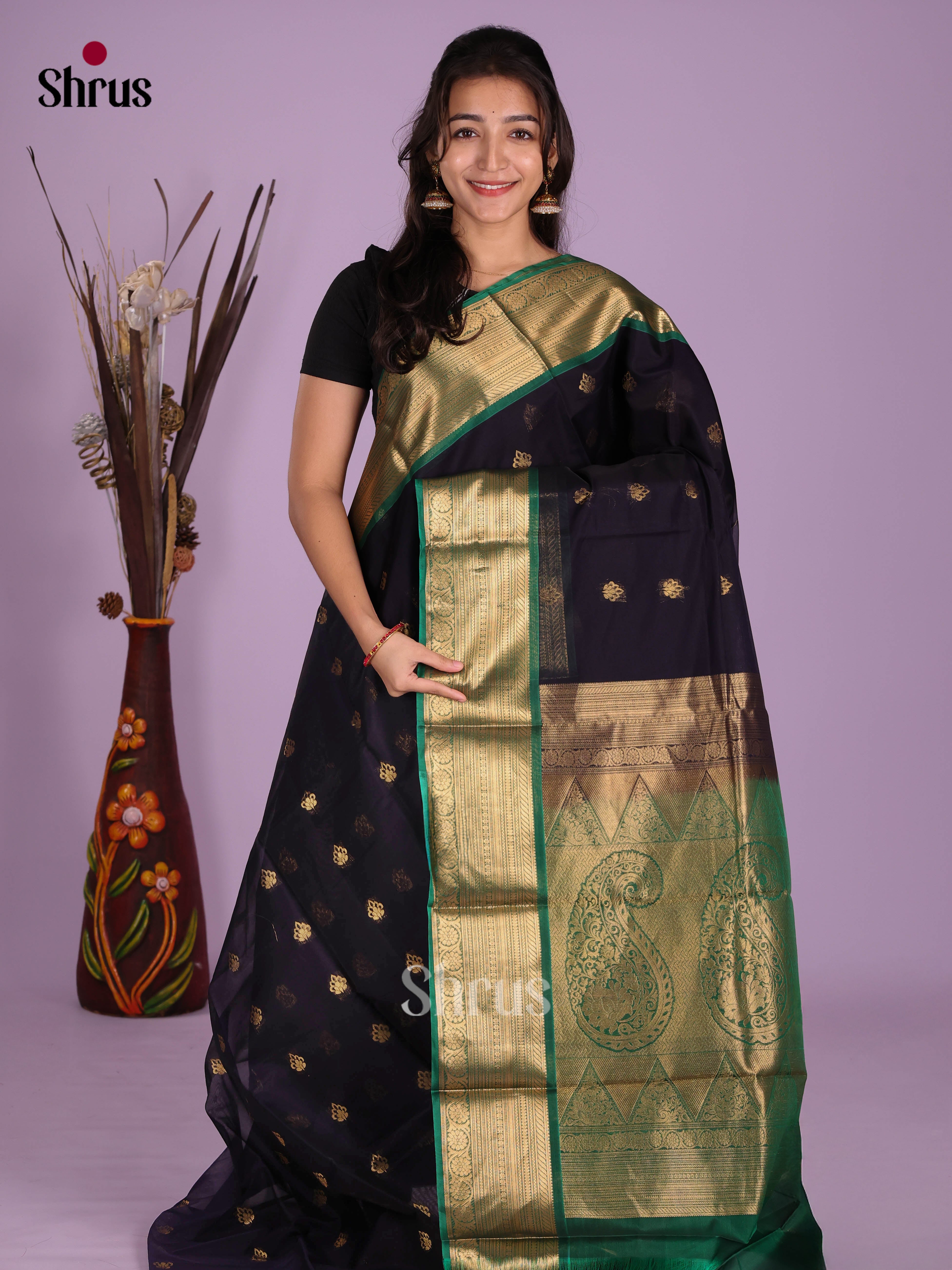 Navy Blue & Green - Timeless Silk Cotton Saree