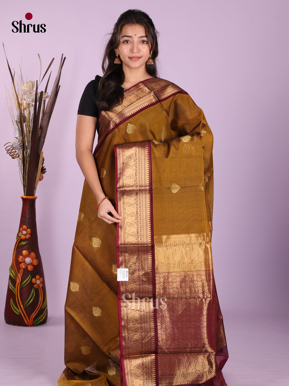 Mehandi & Maroon - Timeless Silk Cotton Saree