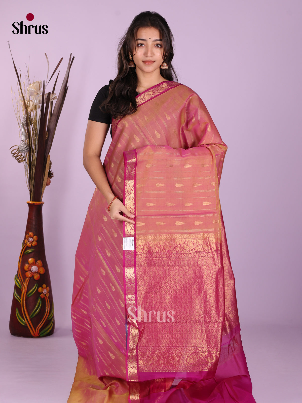Double Shaded Orangish pink & Maroon - Timeless Silk Cotton Saree