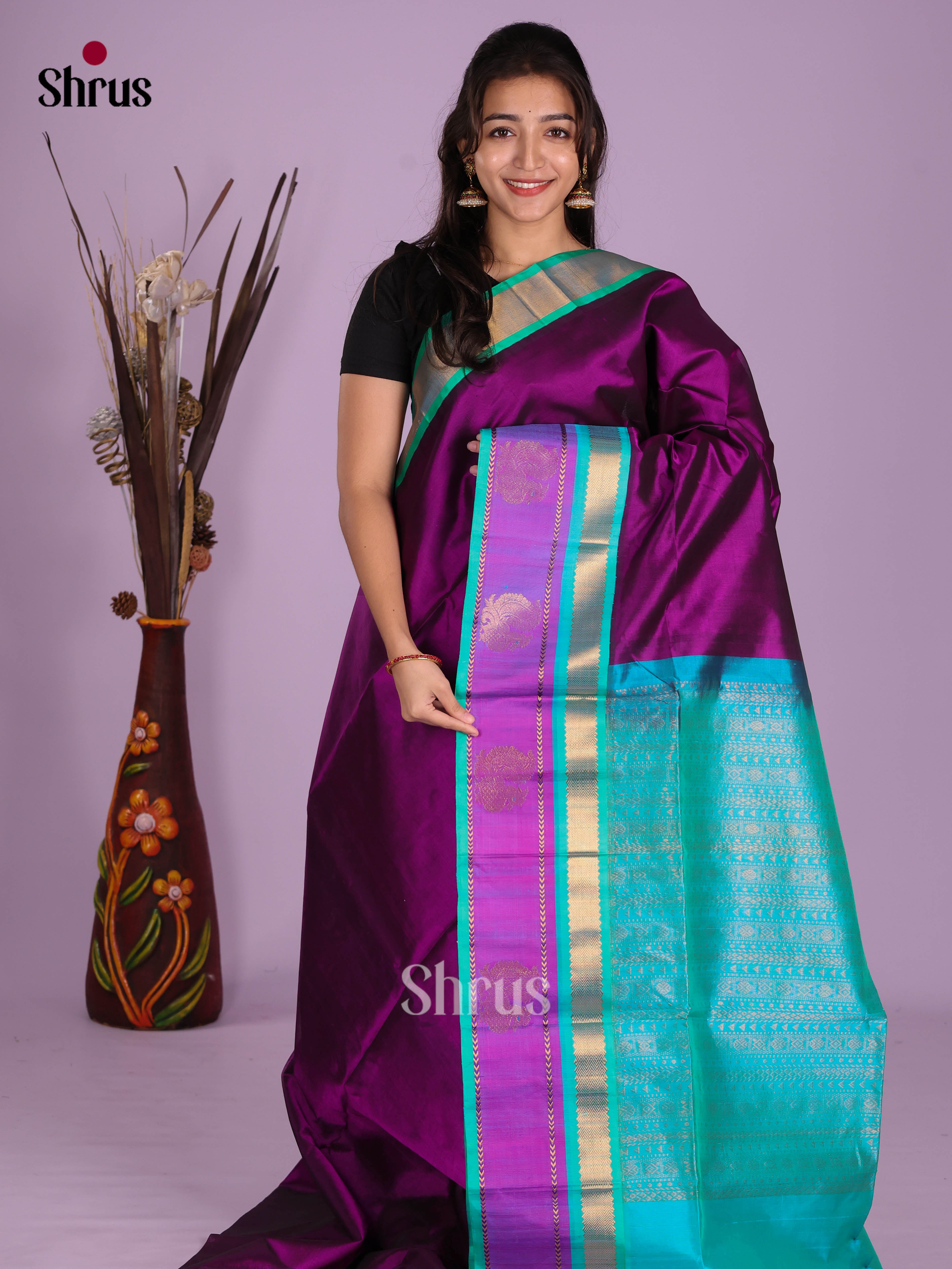 Vadamalli & Teal- Silk Cotton Saree - Shop on Shrus.com
