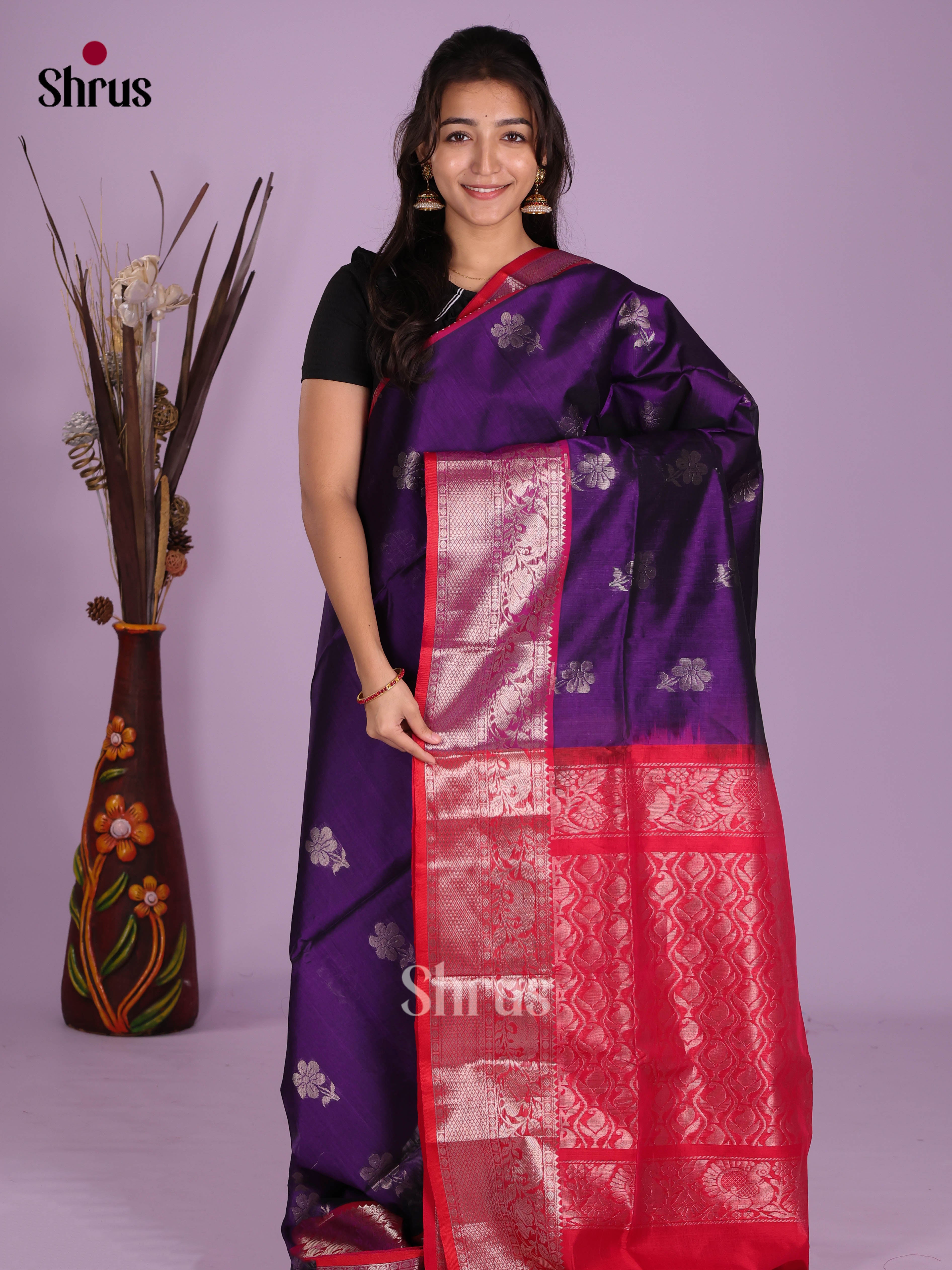 Violet & Red- Silk Cotton Saree