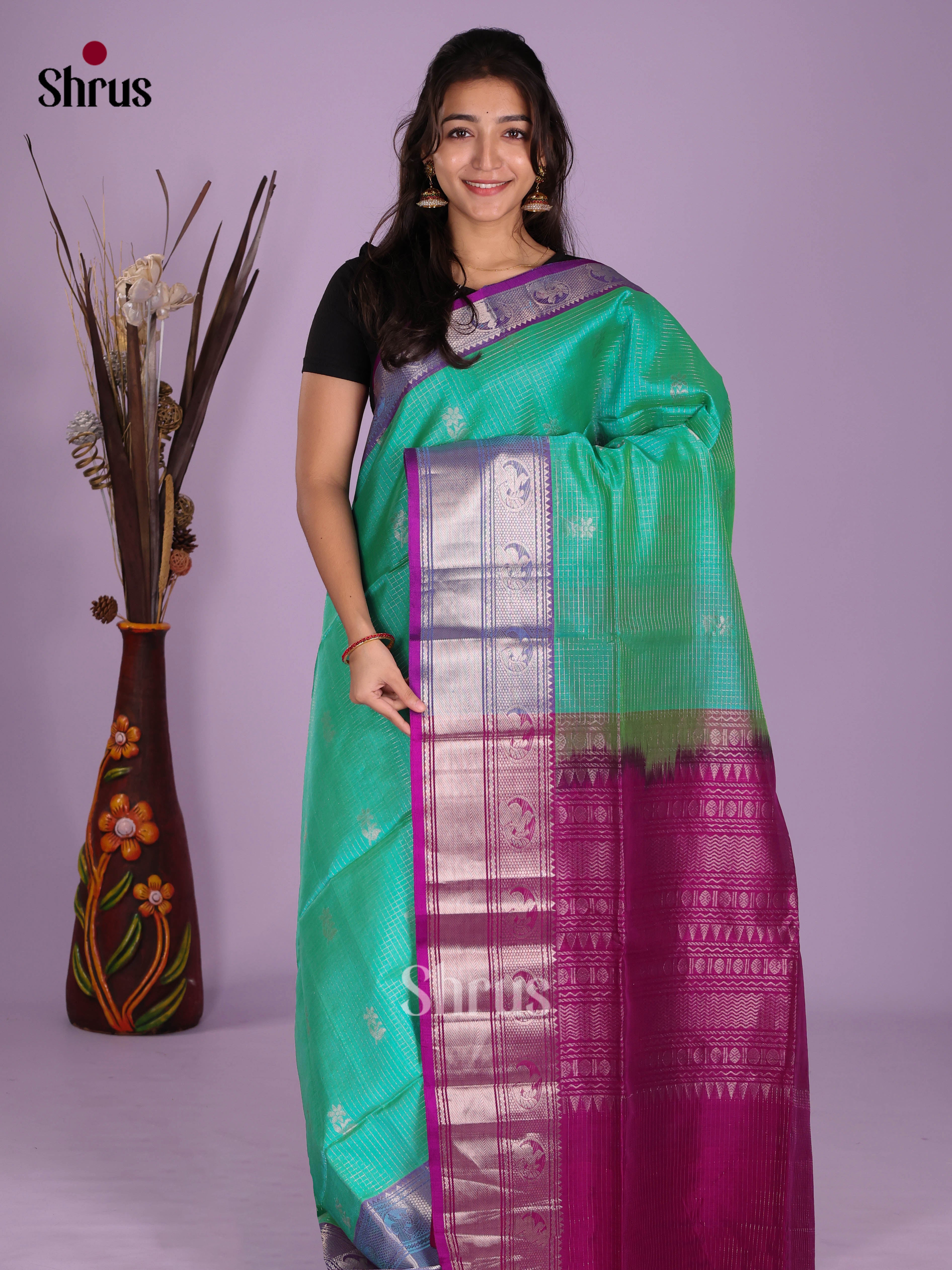 Green & Purple - Silk Cotton Saree