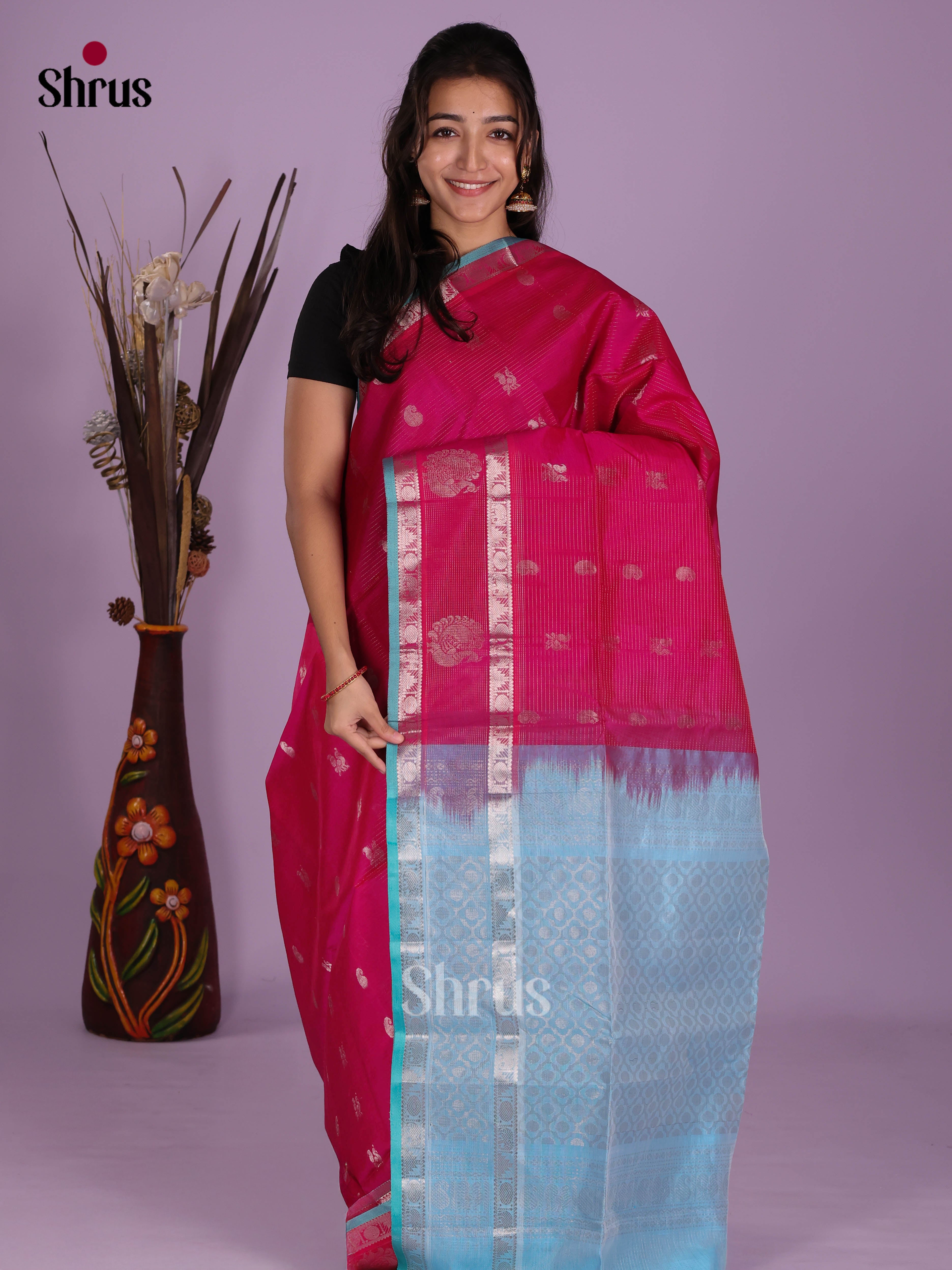 Pink & Blue - Silk Cotton Saree