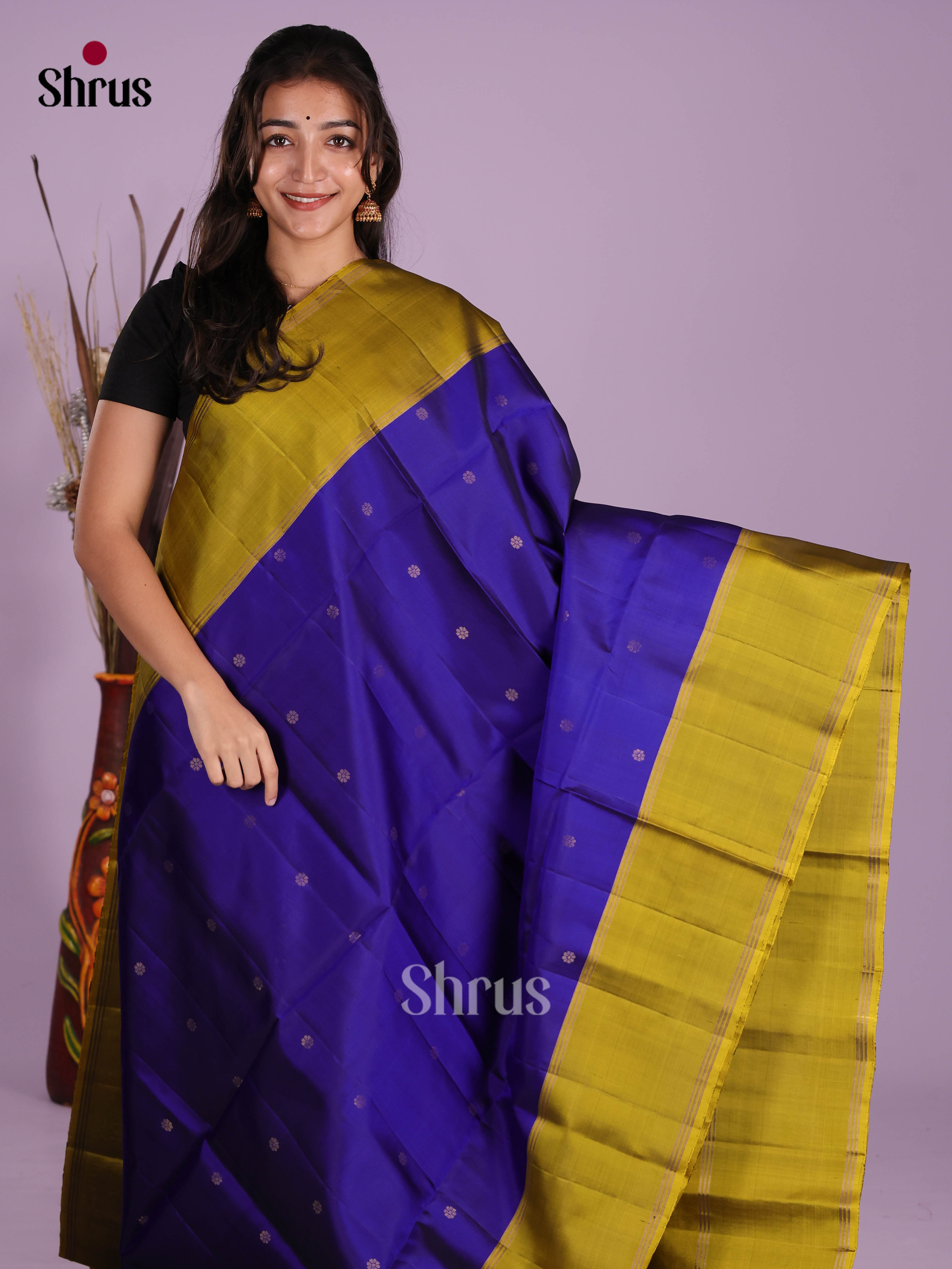 Exquisite Blue & Mehandi Green Soft Silk Saree with zari buttas & brocade pallu